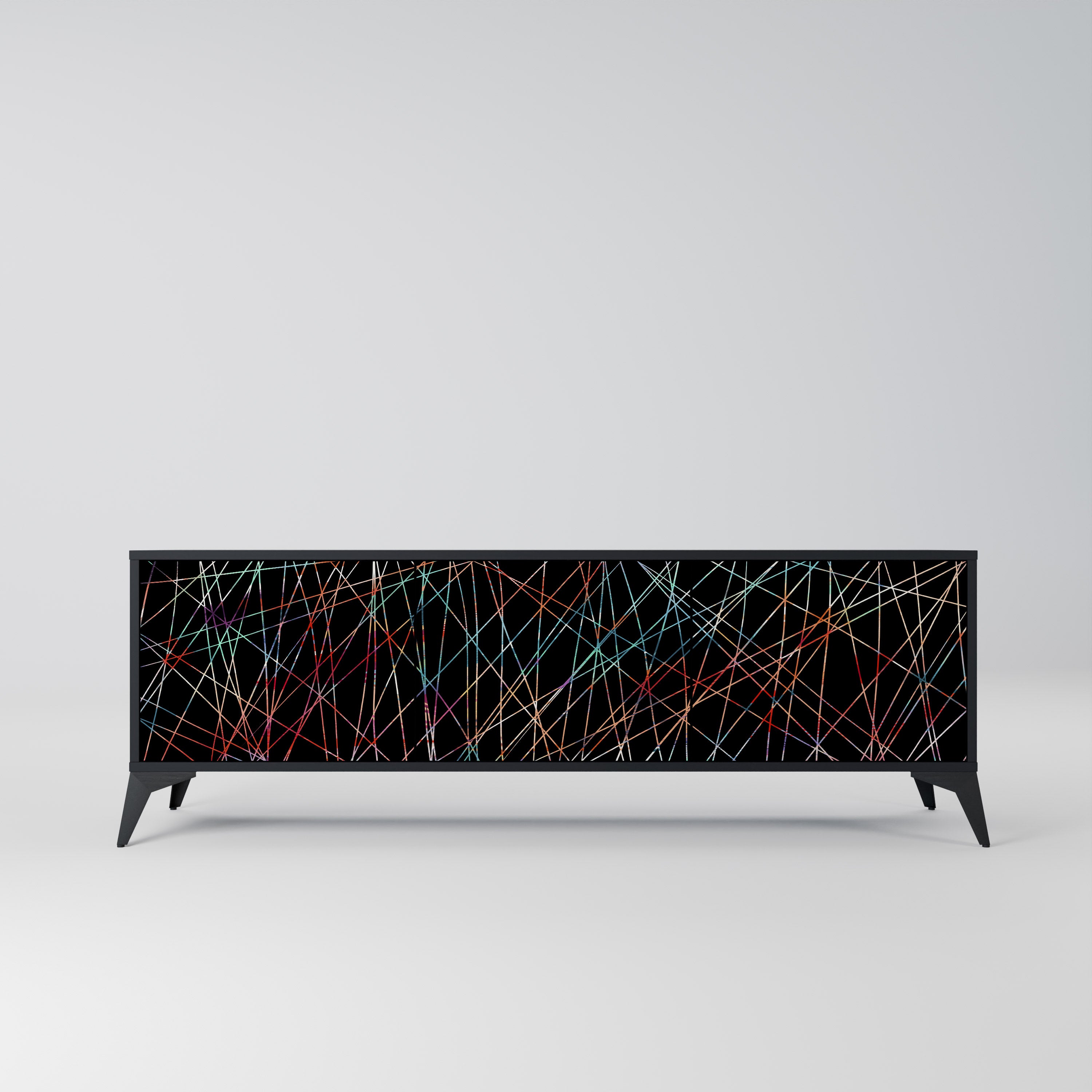 Mueble de TV de 3 puertas LUMINOUS SNARE con acabado negro