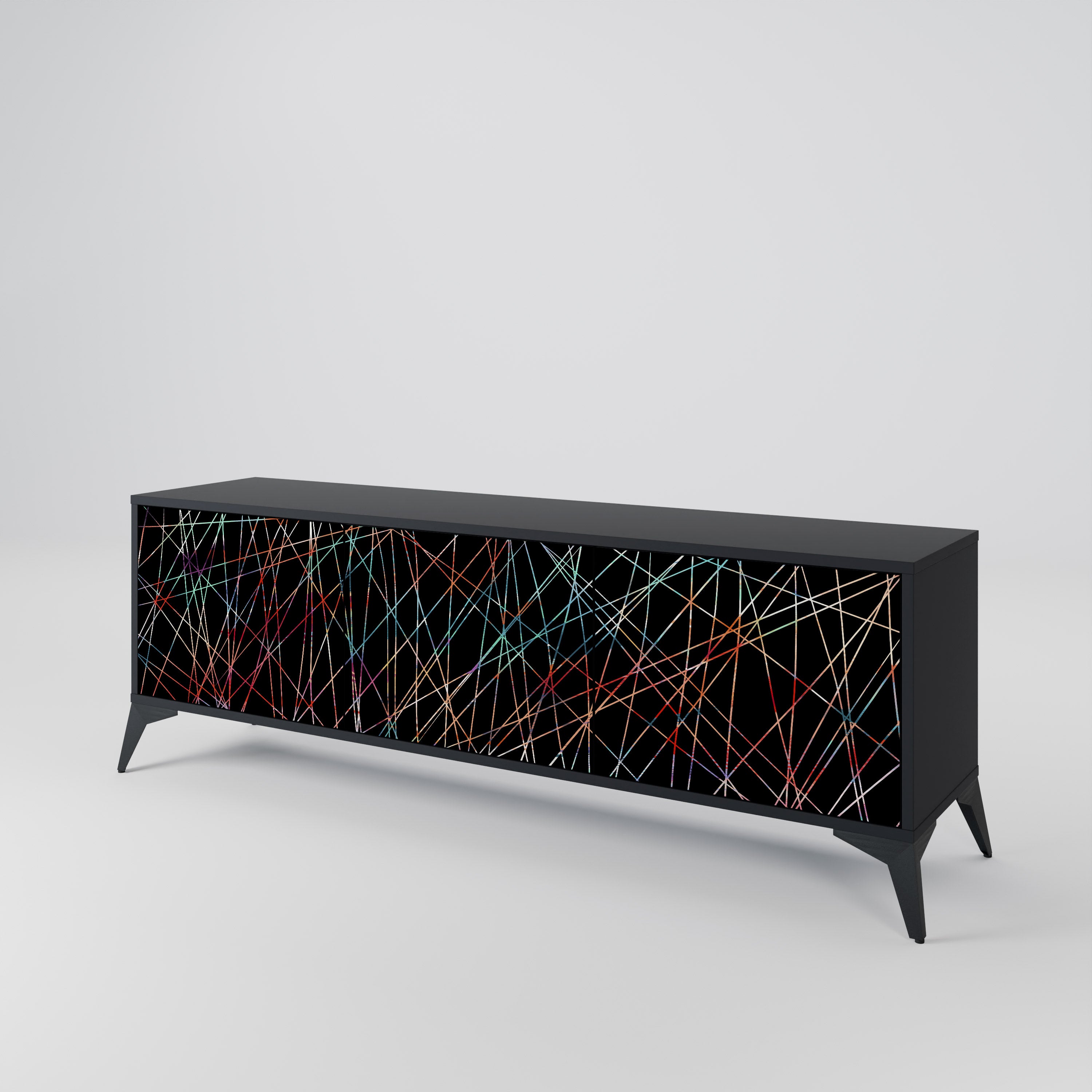 Mueble de TV de 3 puertas LUMINOUS SNARE con acabado negro