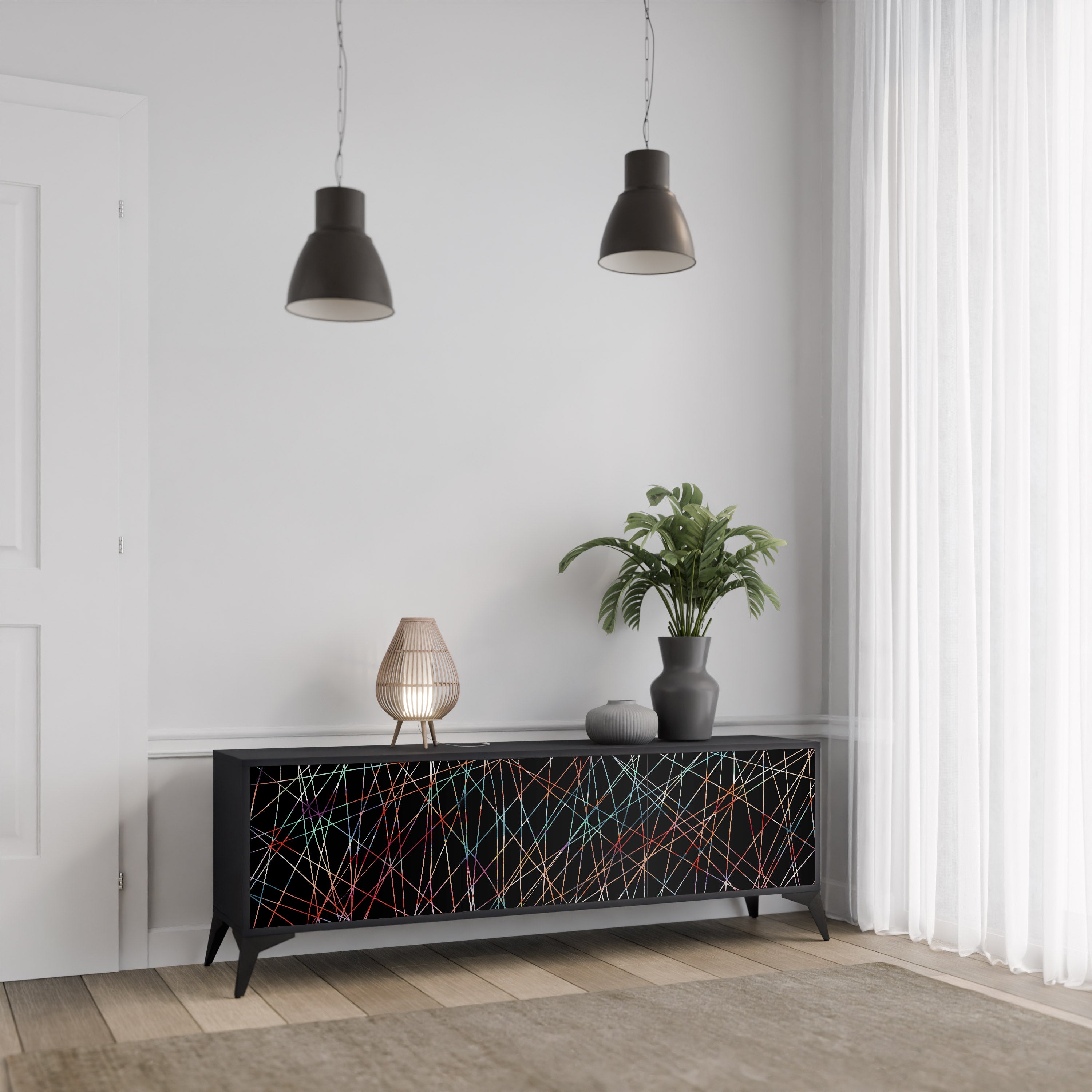 Mueble de TV de 3 puertas LUMINOUS SNARE con acabado negro