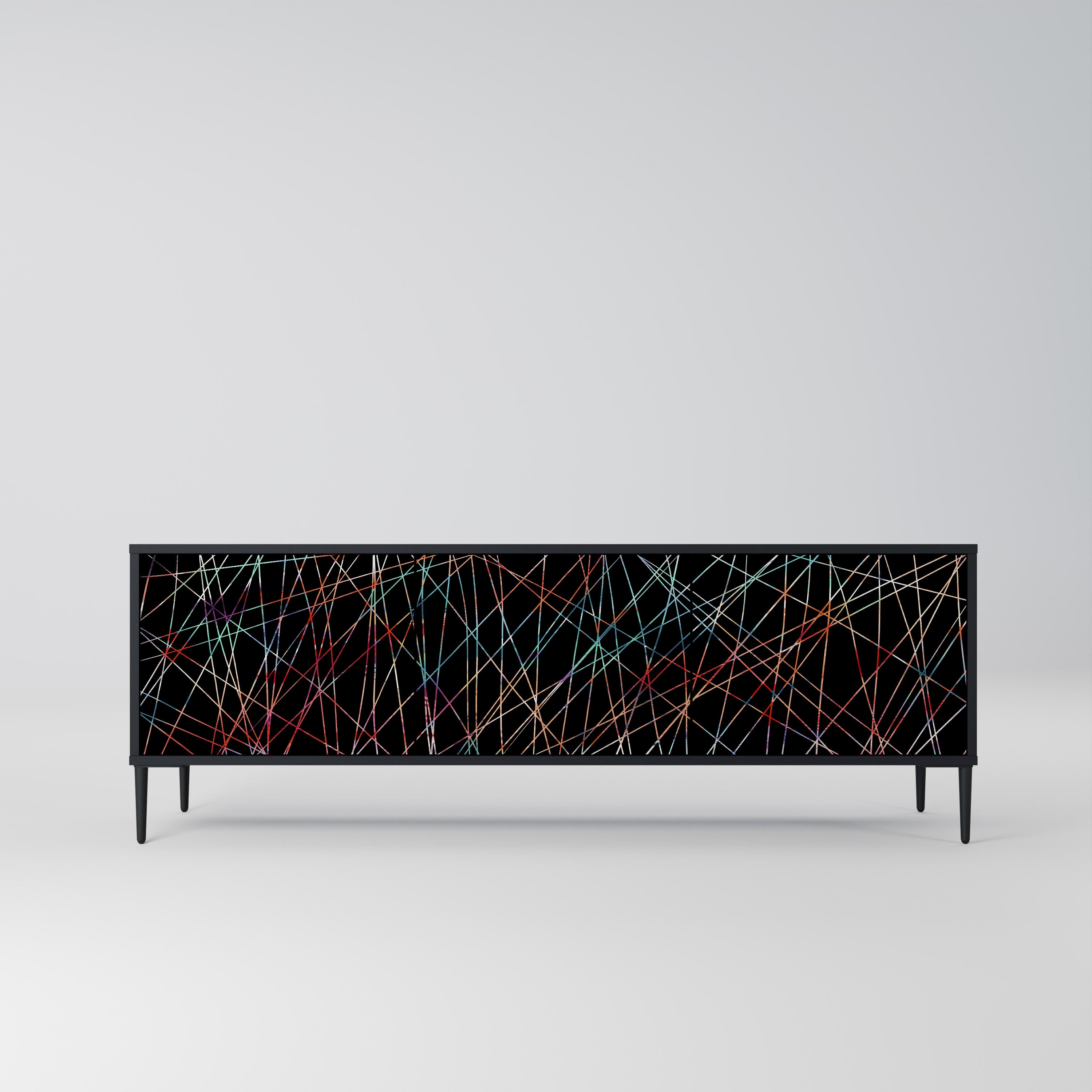 Mueble de TV de 3 puertas LUMINOUS SNARE con acabado negro