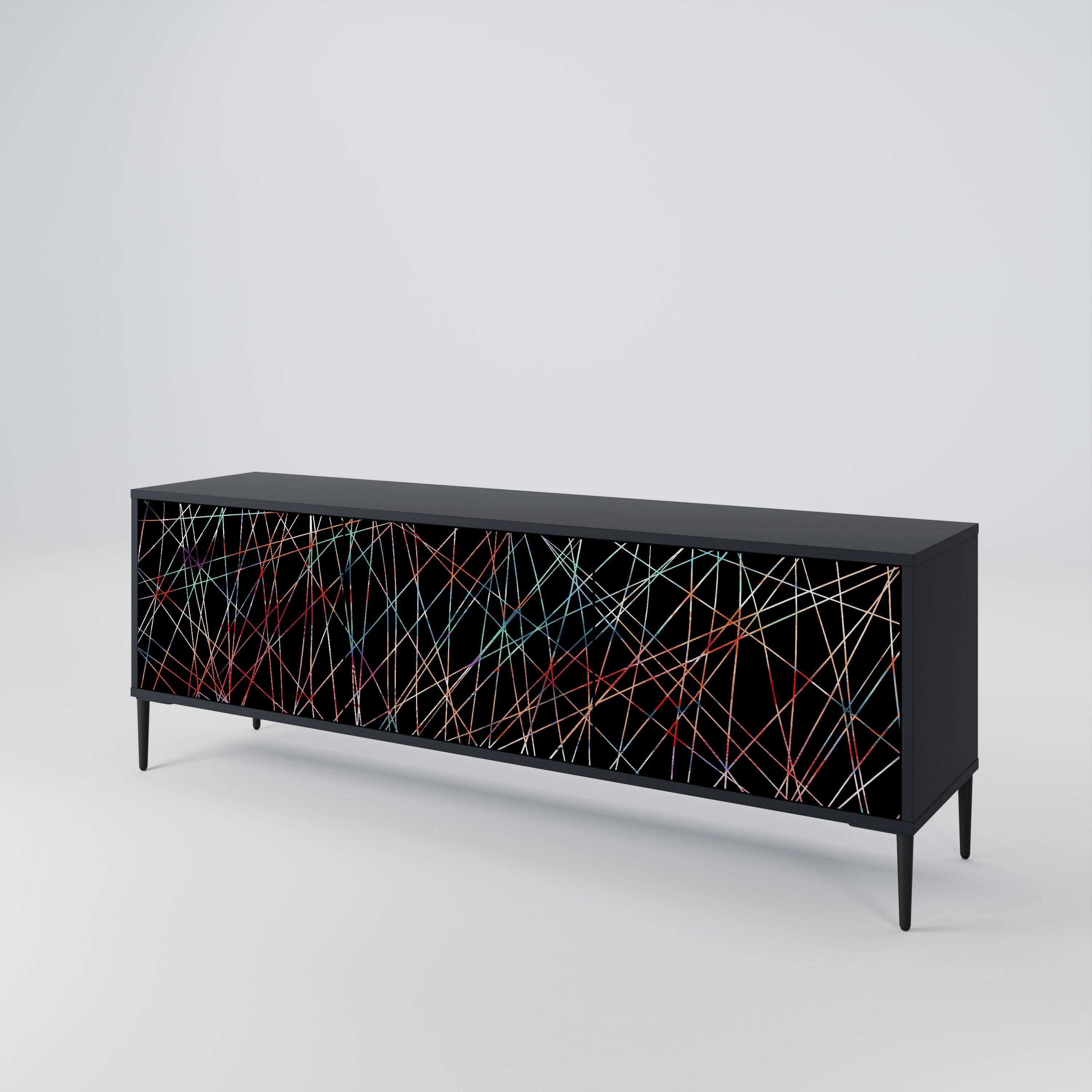 Mueble de TV de 3 puertas LUMINOUS SNARE con acabado negro