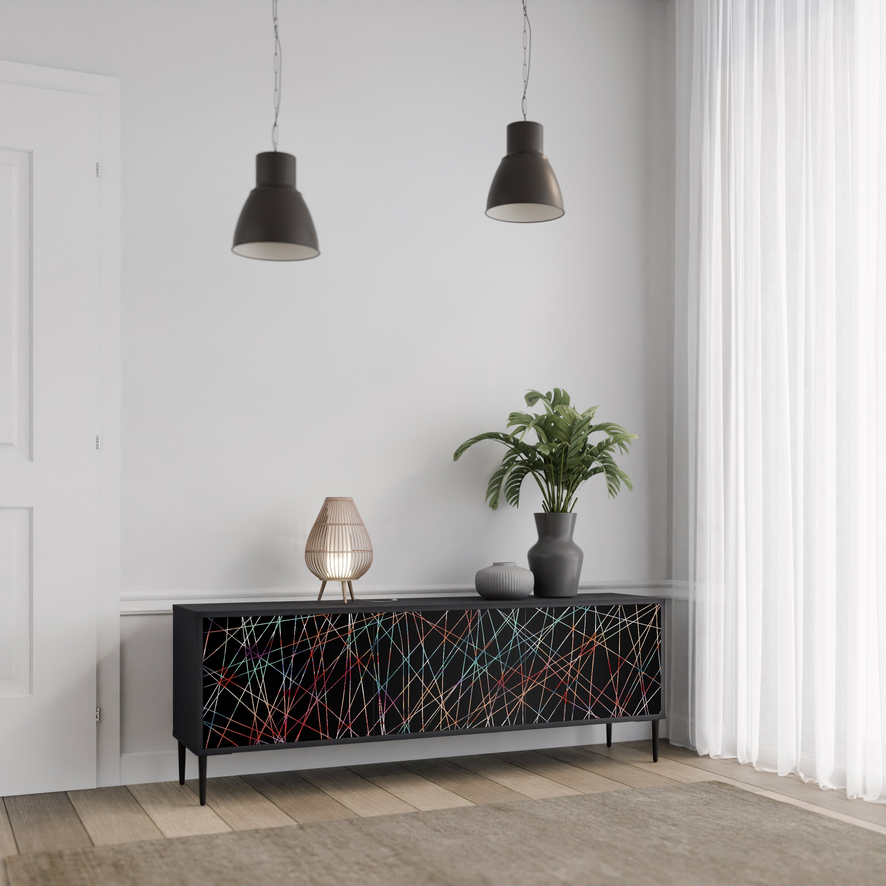 Mueble de TV de 3 puertas LUMINOUS SNARE con acabado negro