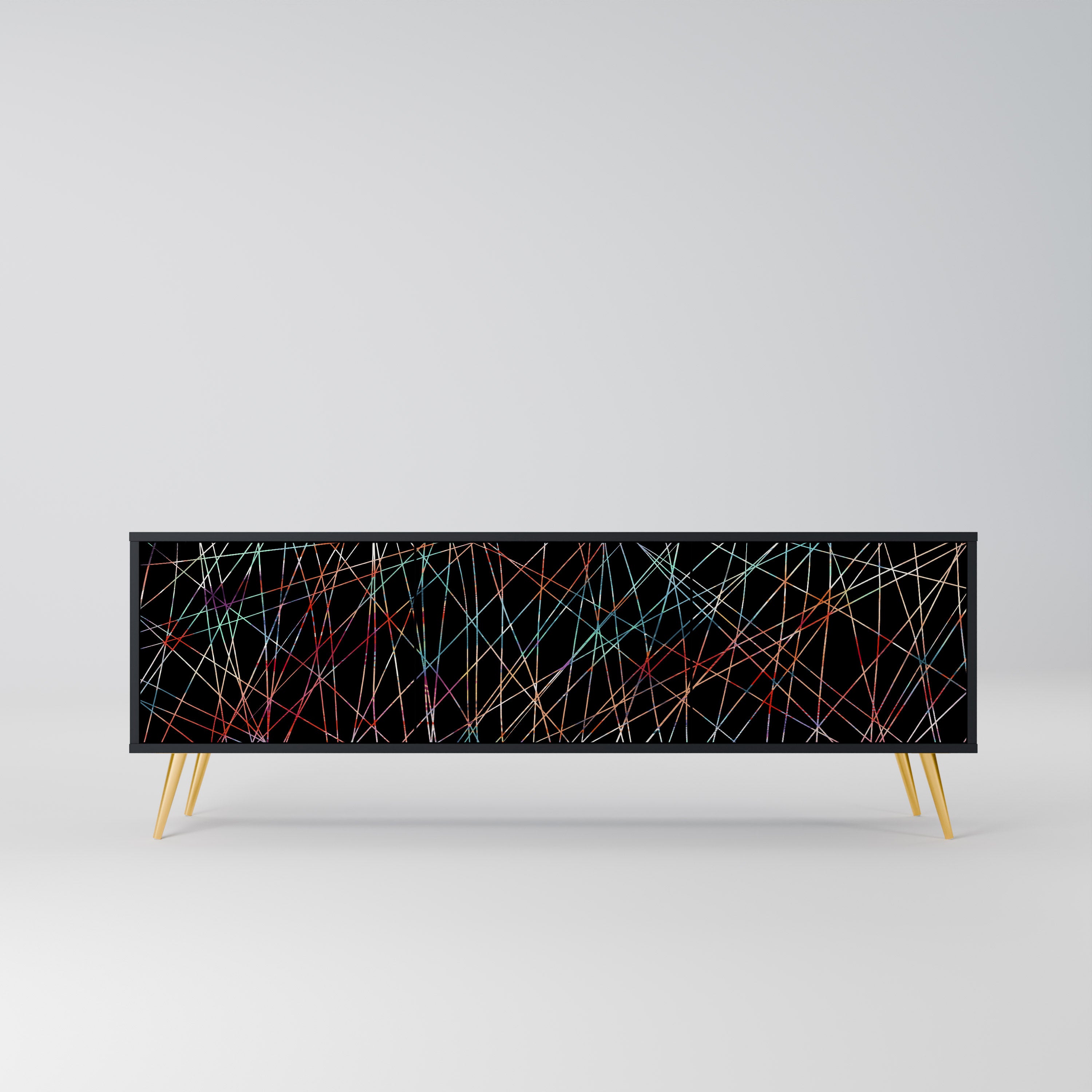 Mueble de TV de 3 puertas LUMINOUS SNARE con acabado negro