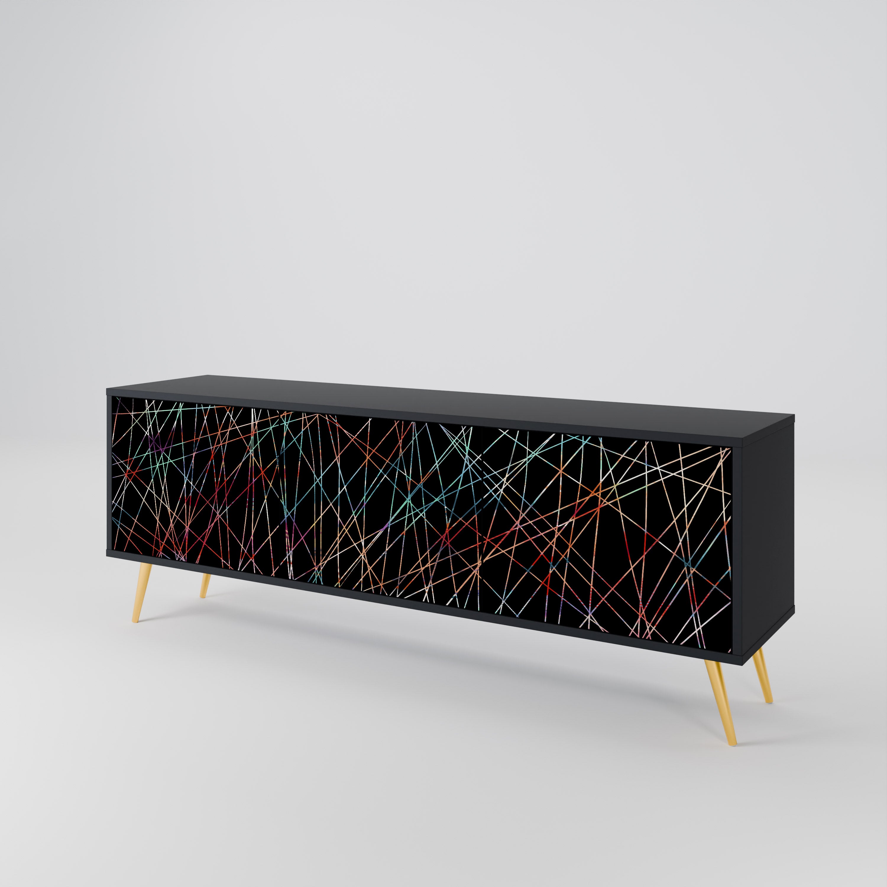 Mueble de TV de 3 puertas LUMINOUS SNARE con acabado negro