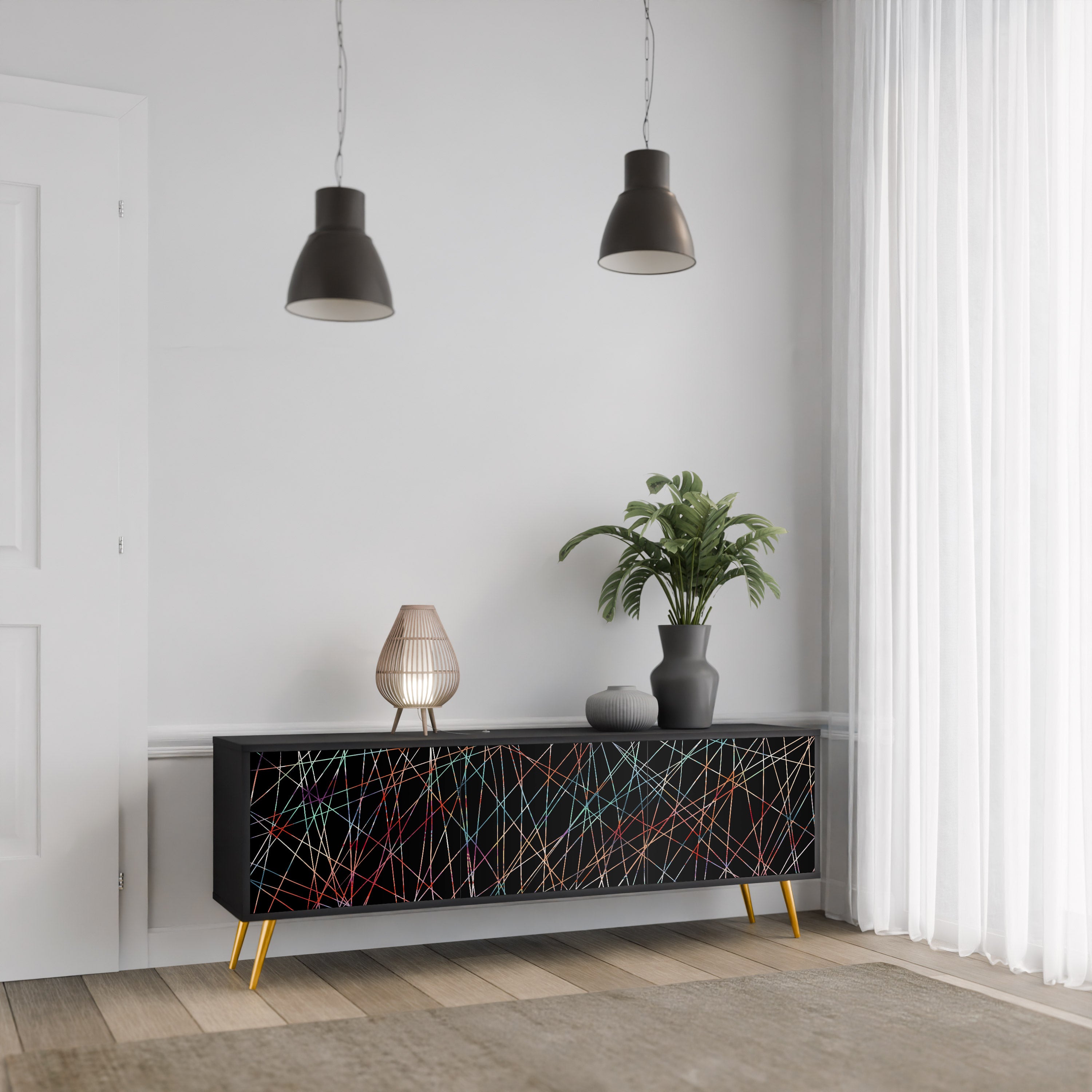 Mueble de TV de 3 puertas LUMINOUS SNARE con acabado negro