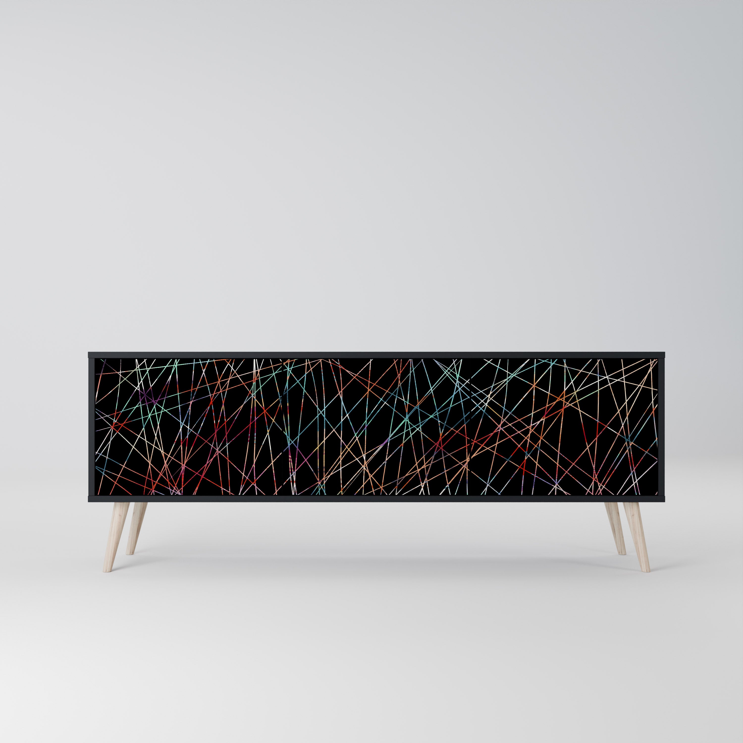 Mueble de TV de 3 puertas LUMINOUS SNARE con acabado negro