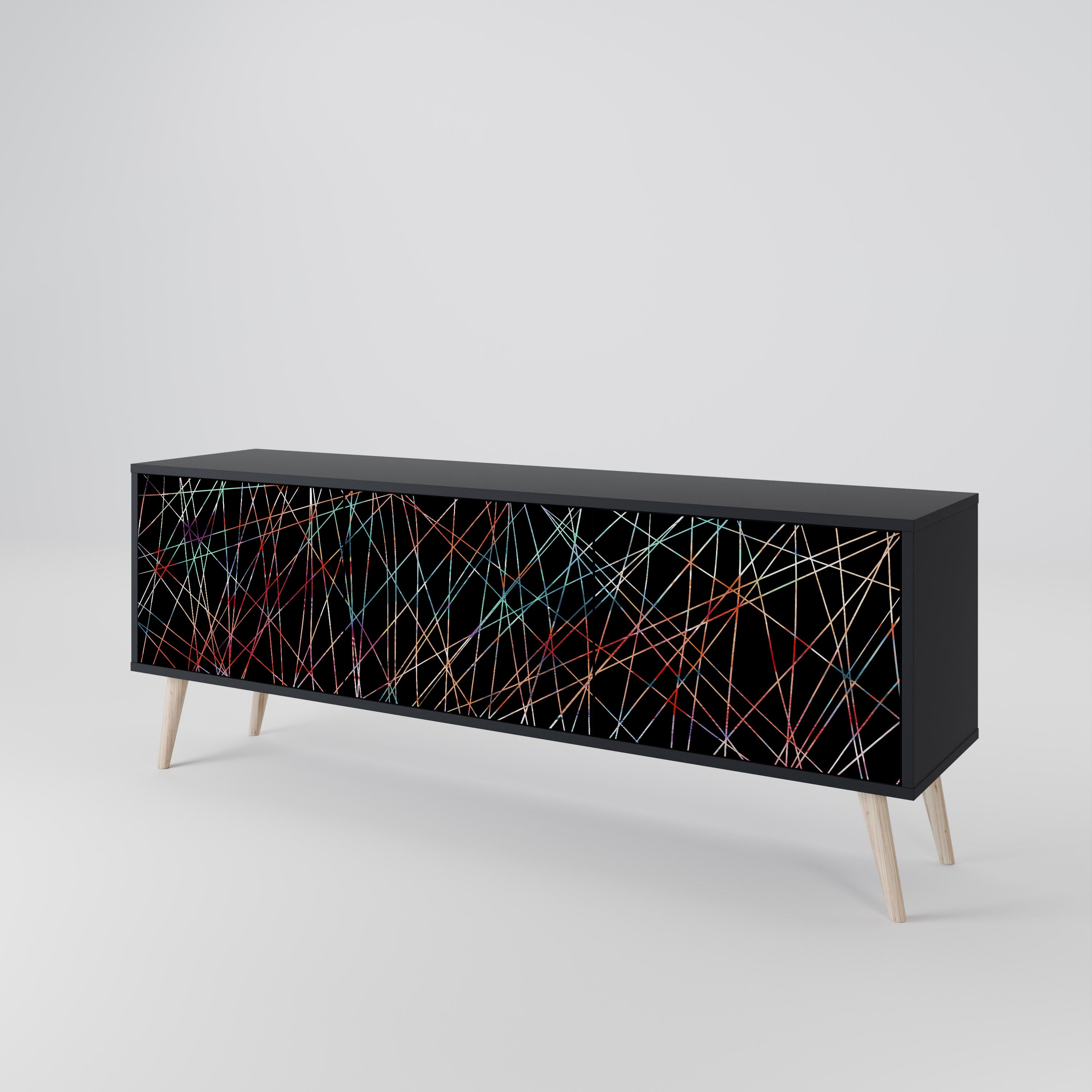 Mueble de TV de 3 puertas LUMINOUS SNARE con acabado negro