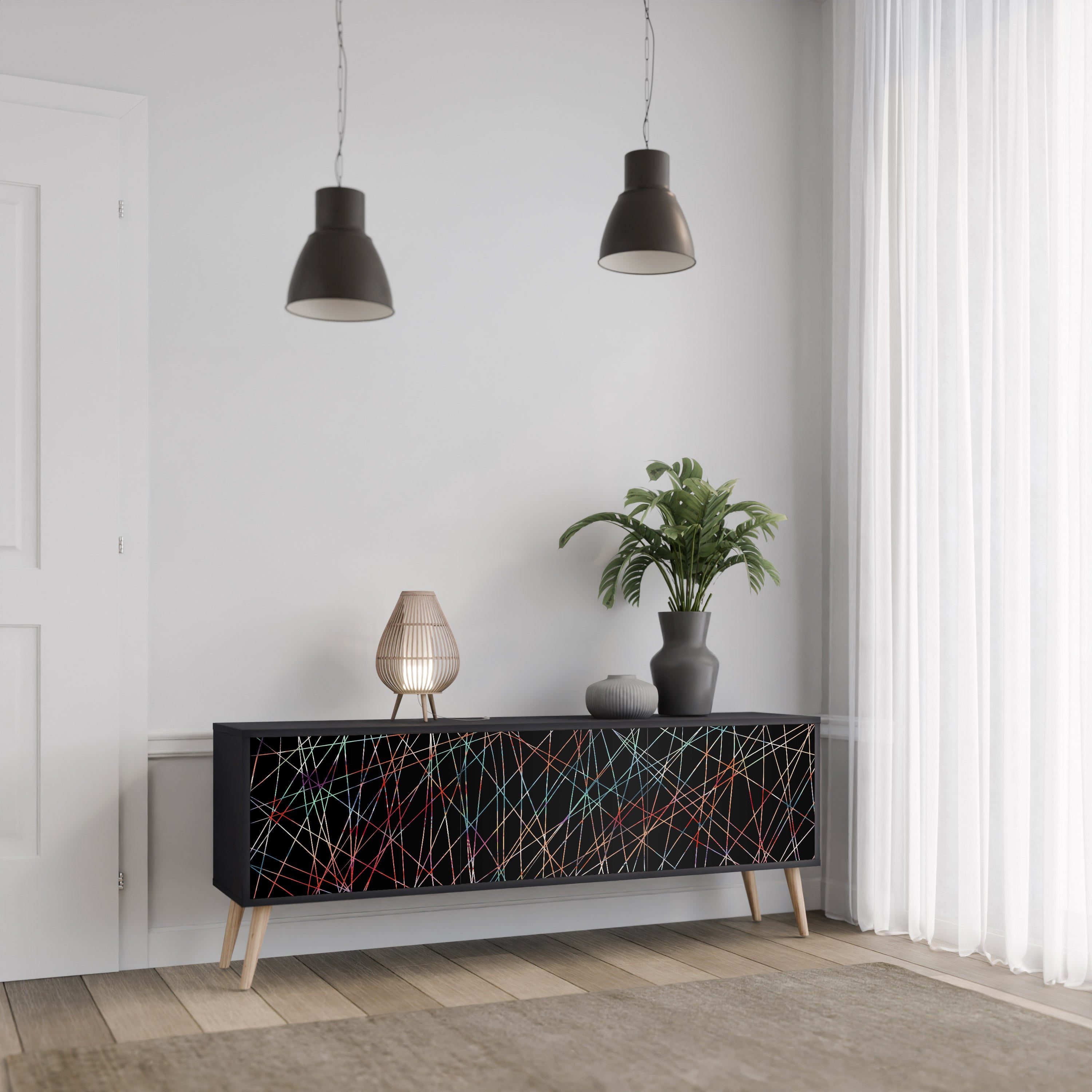 Mueble de TV de 3 puertas LUMINOUS SNARE con acabado negro