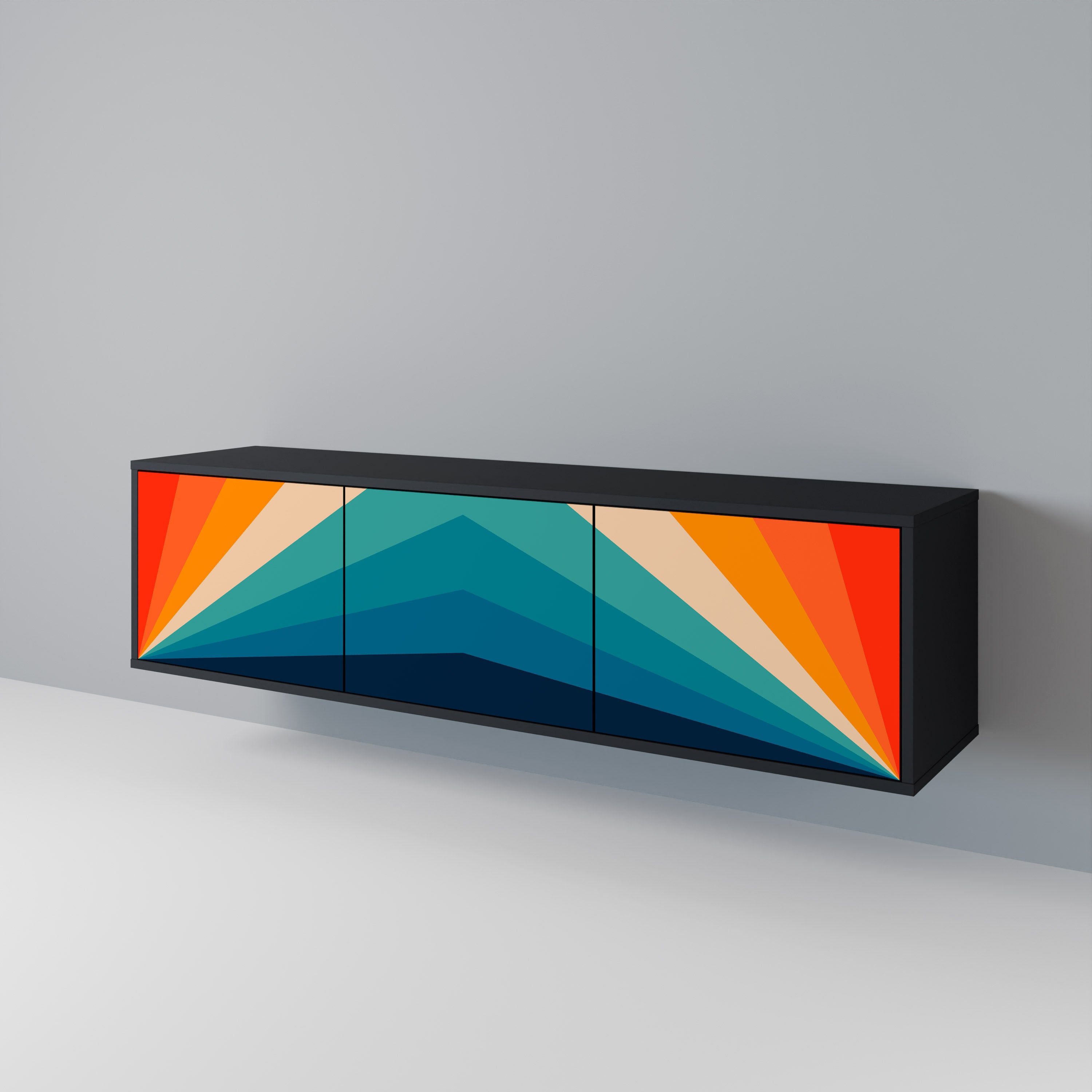 Mueble de TV PRISM CONCUSSION de 3 puertas con acabado negro