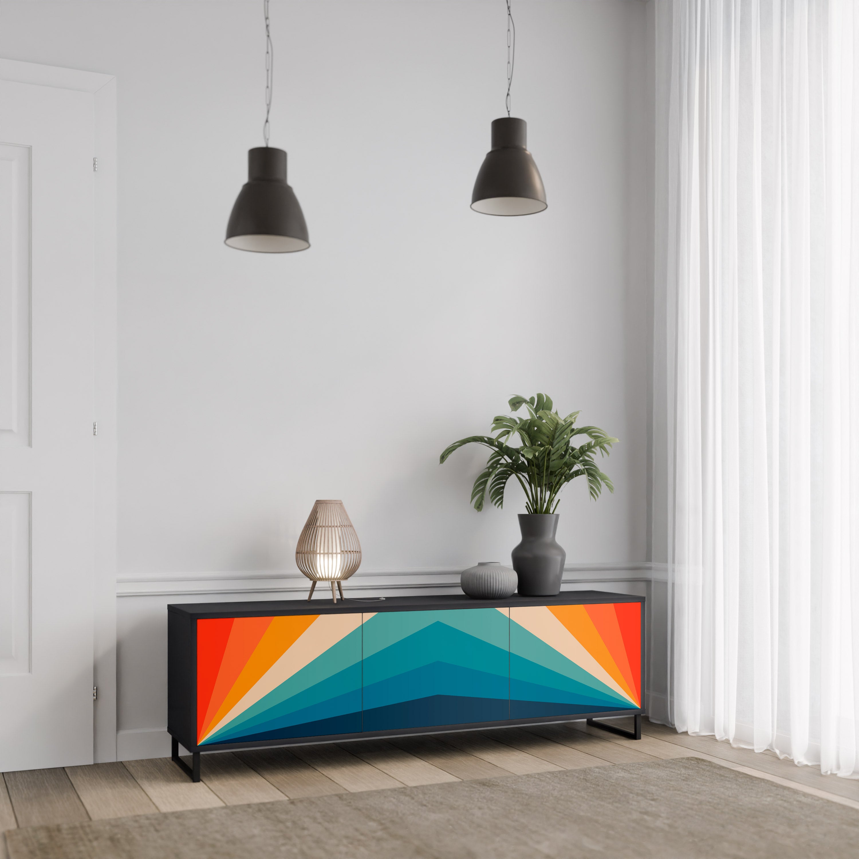 Mueble de TV PRISM CONCUSSION de 3 puertas con acabado negro