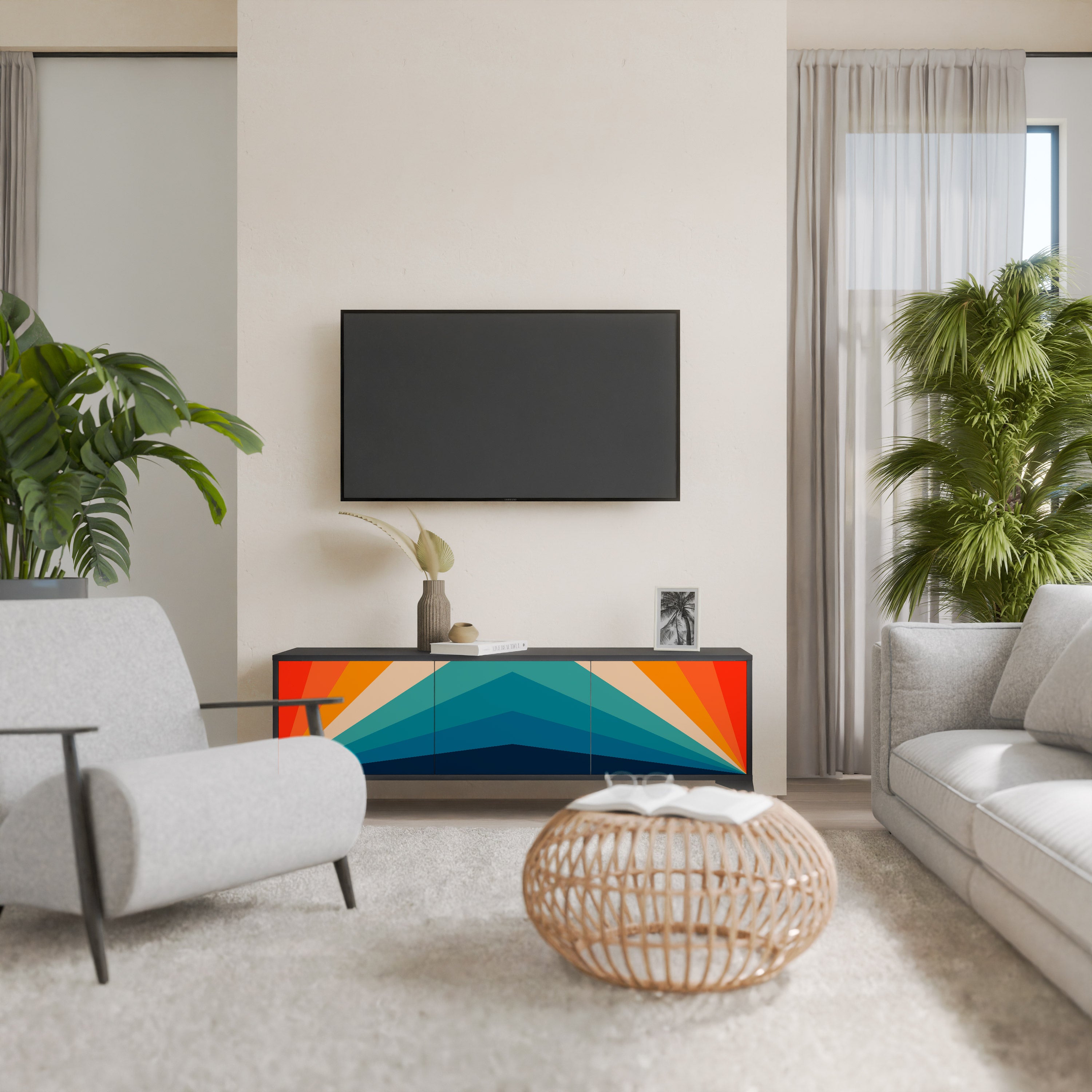 Mueble de TV PRISM CONCUSSION de 3 puertas con acabado negro