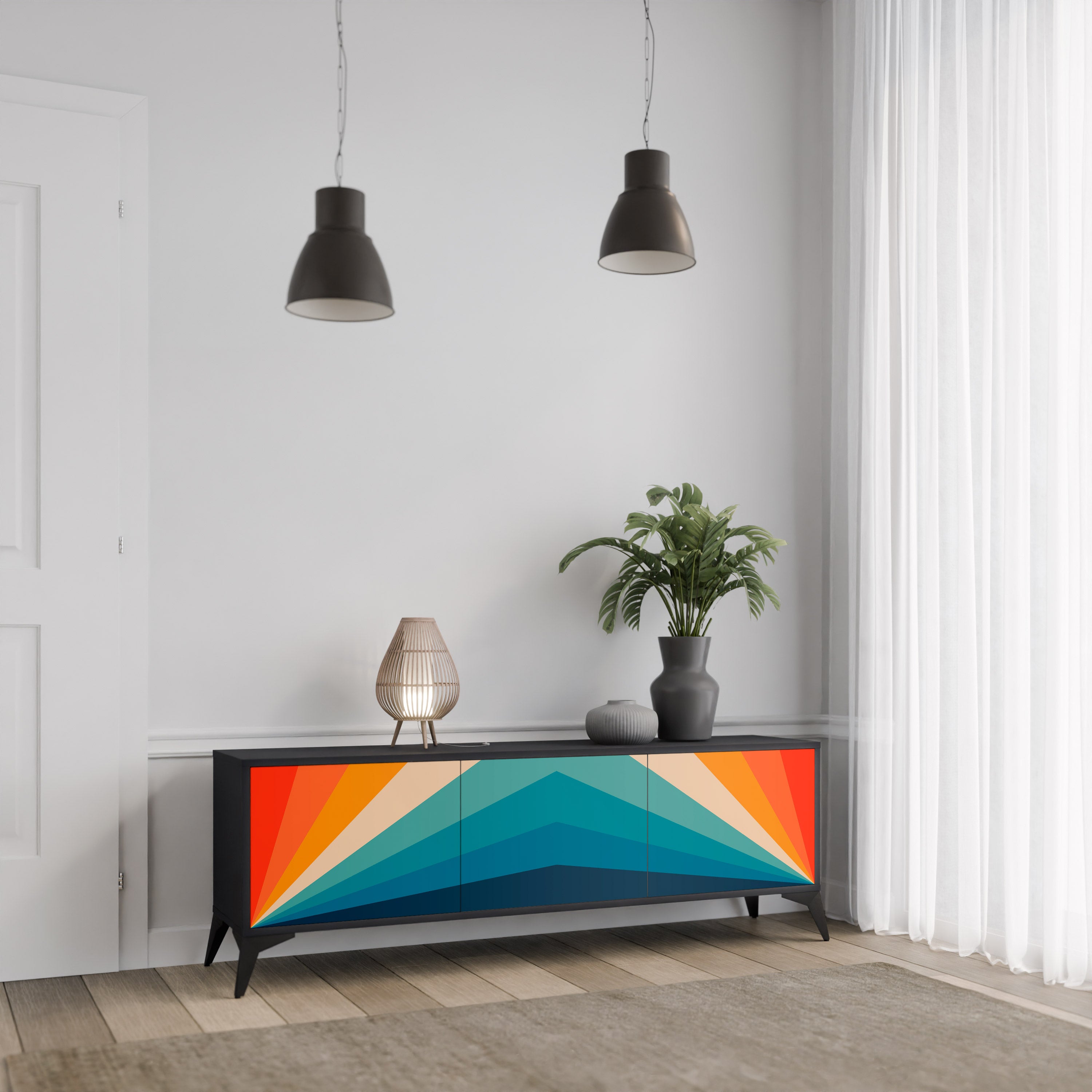 Mueble de TV PRISM CONCUSSION de 3 puertas con acabado negro