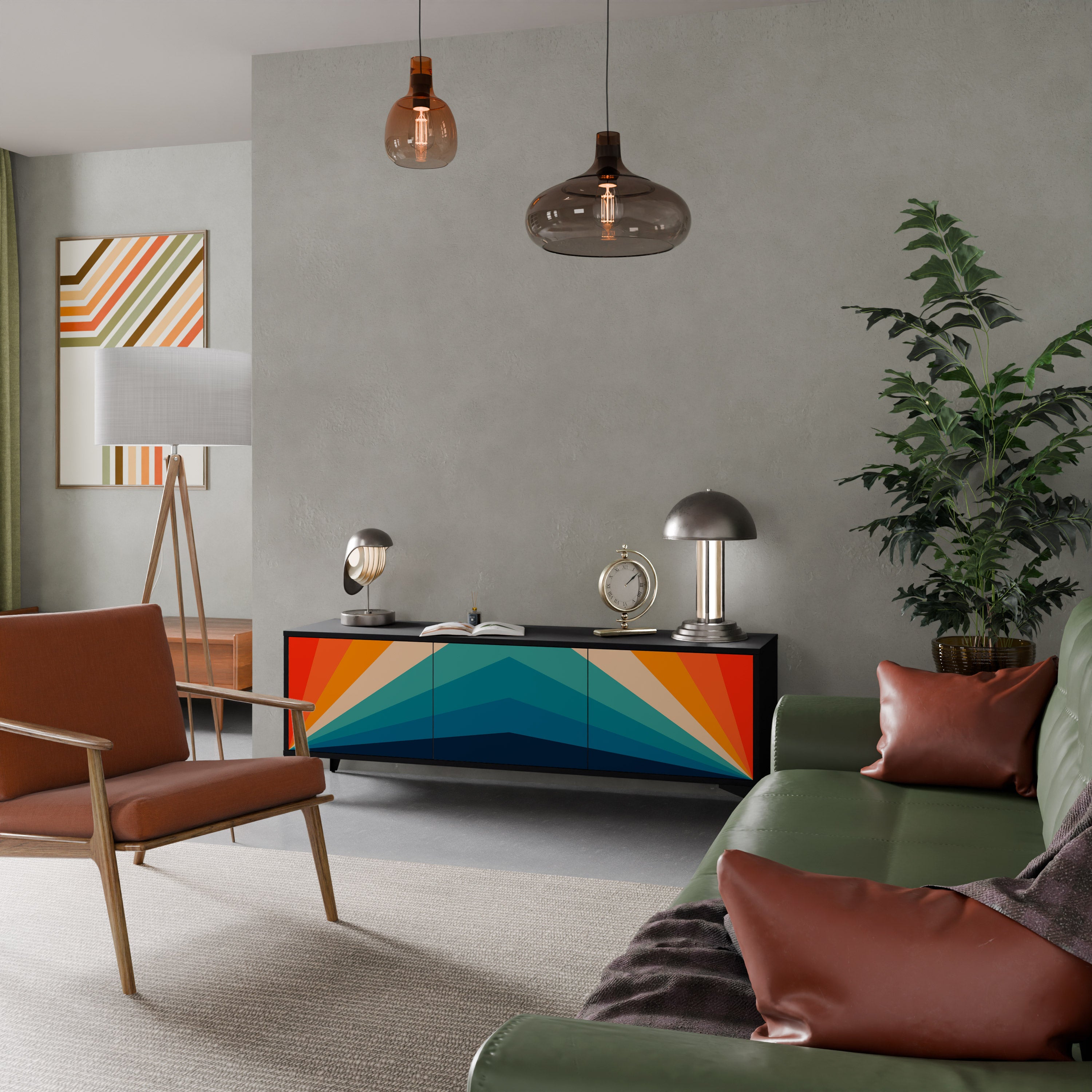 Mueble de TV PRISM CONCUSSION de 3 puertas con acabado negro