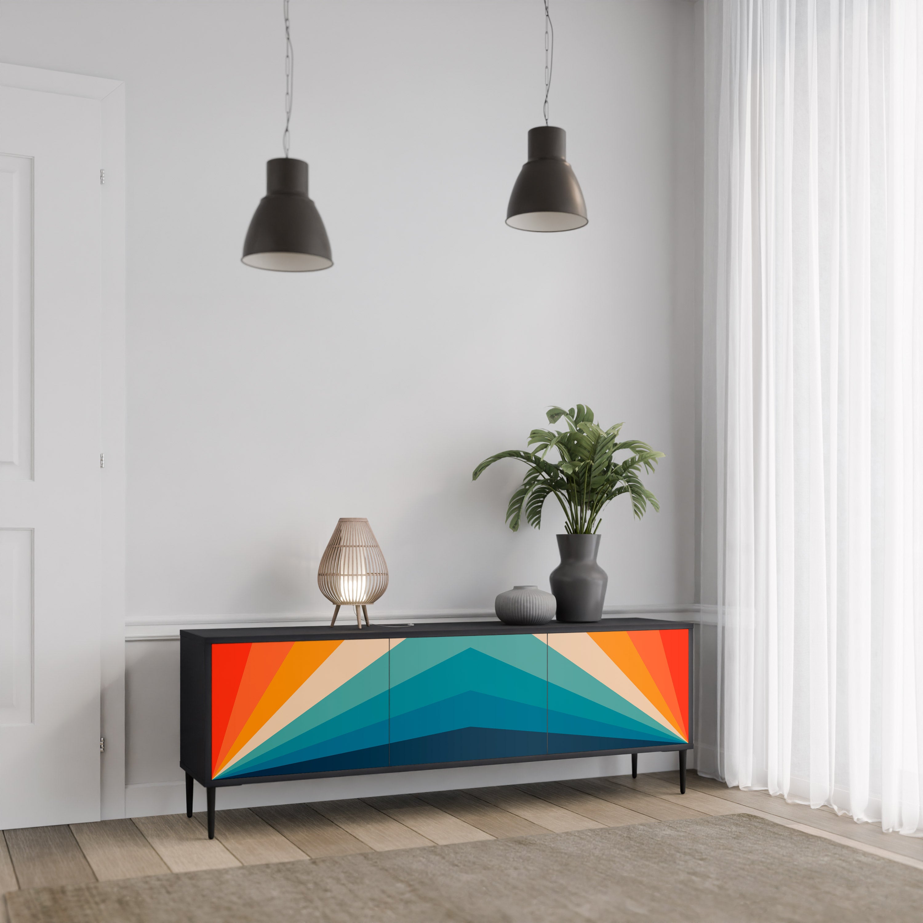 Mueble de TV PRISM CONCUSSION de 3 puertas con acabado negro