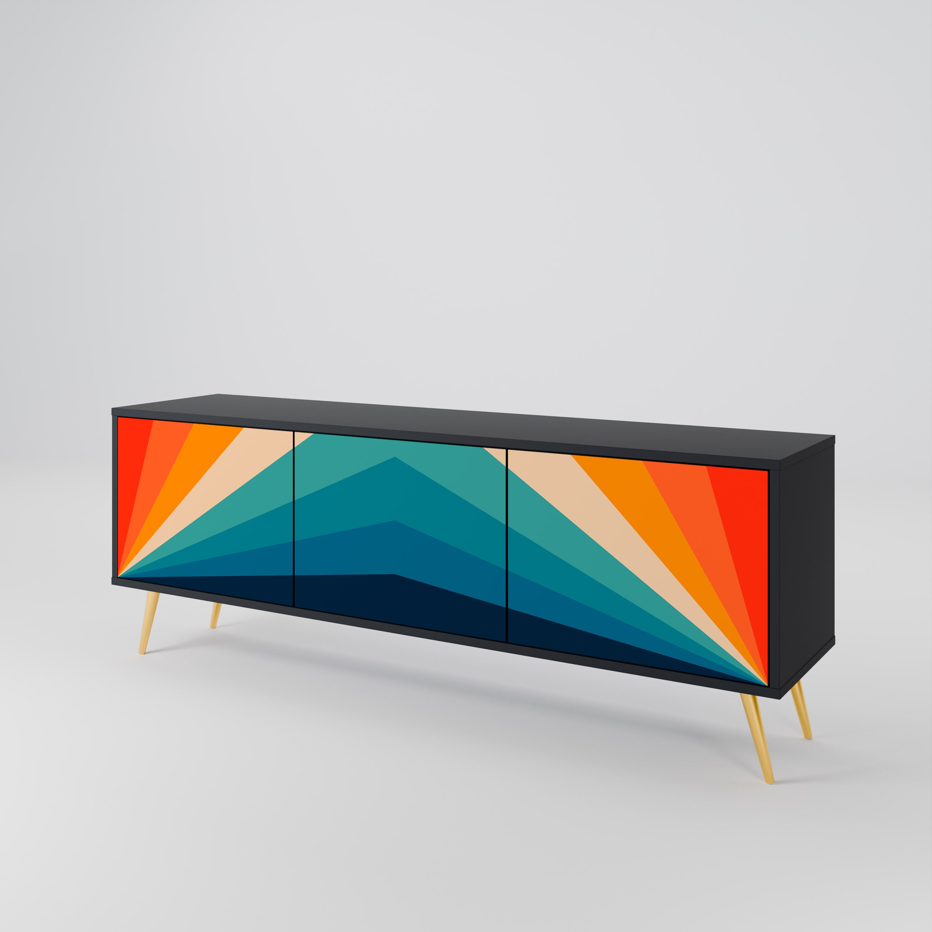 Mueble de TV PRISM CONCUSSION de 3 puertas con acabado negro