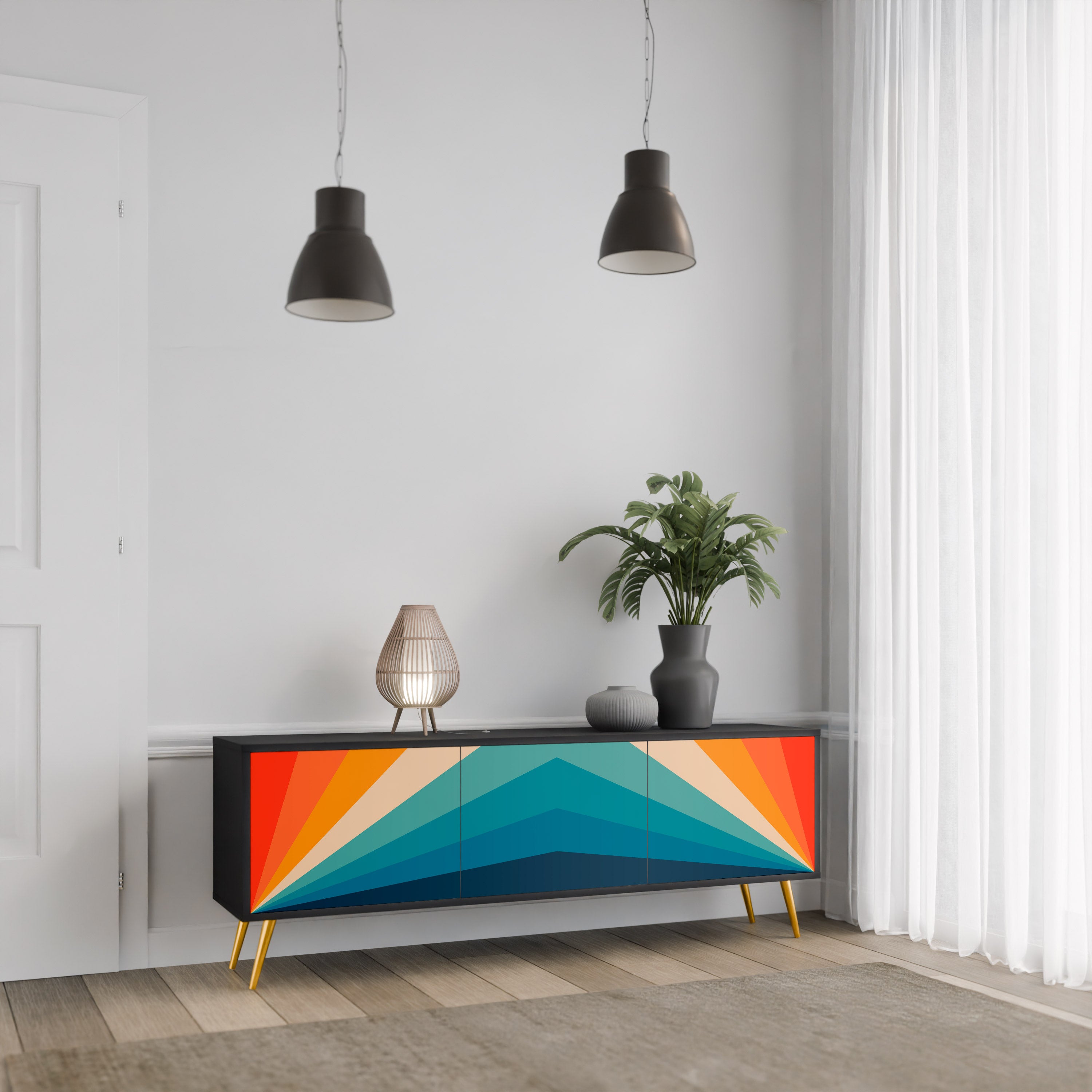 Mueble de TV PRISM CONCUSSION de 3 puertas con acabado negro