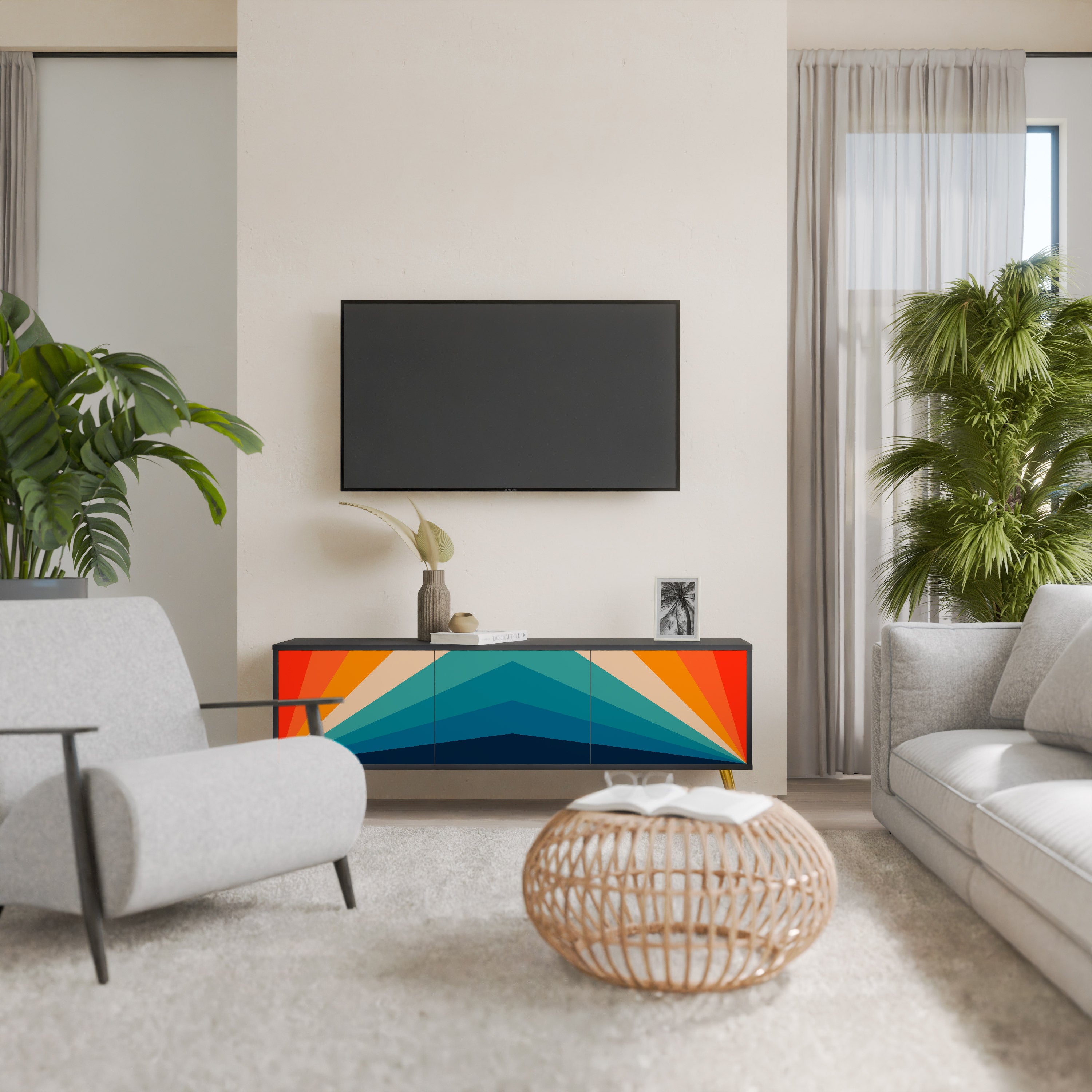 Mueble de TV PRISM CONCUSSION de 3 puertas con acabado negro