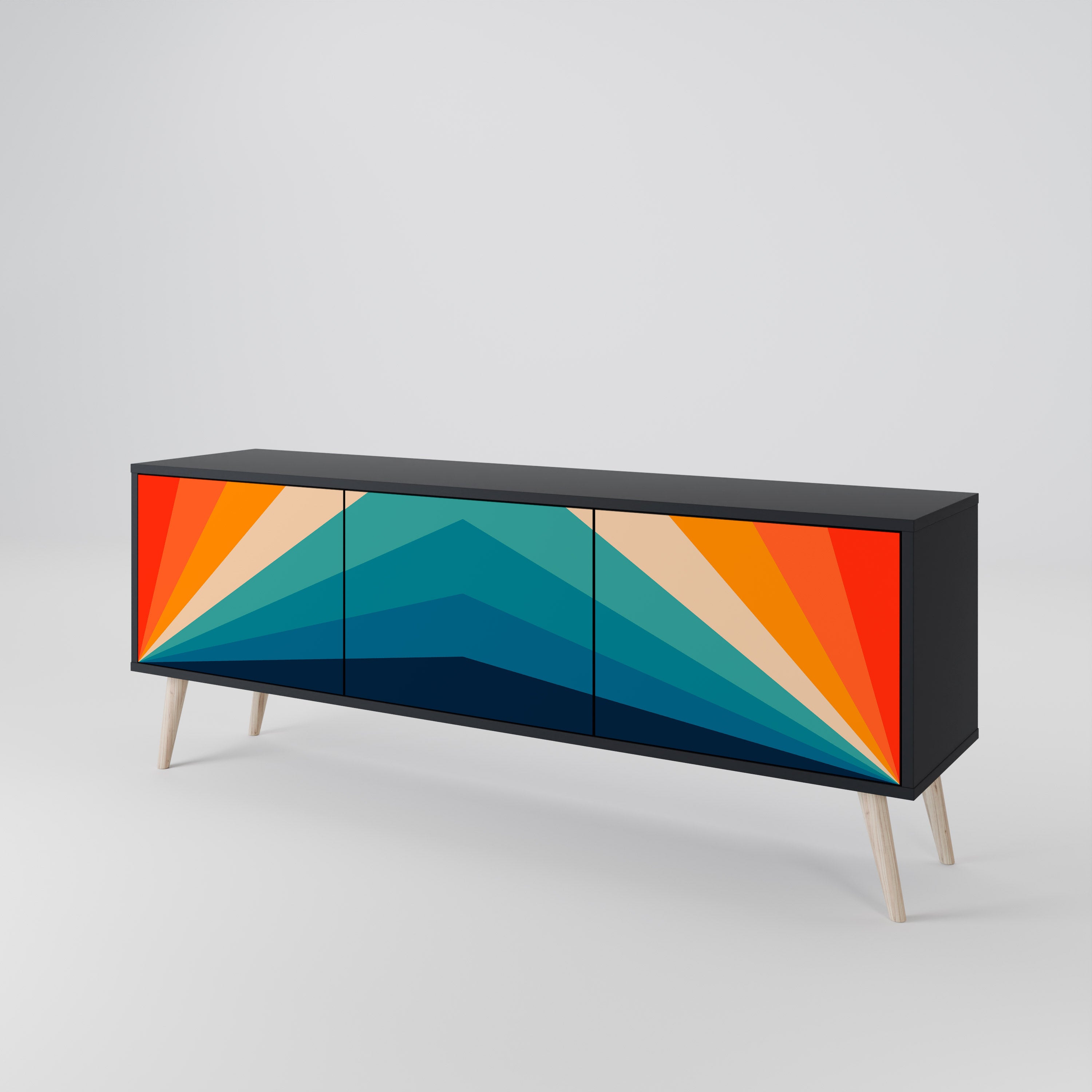 Mueble de TV PRISM CONCUSSION de 3 puertas con acabado negro