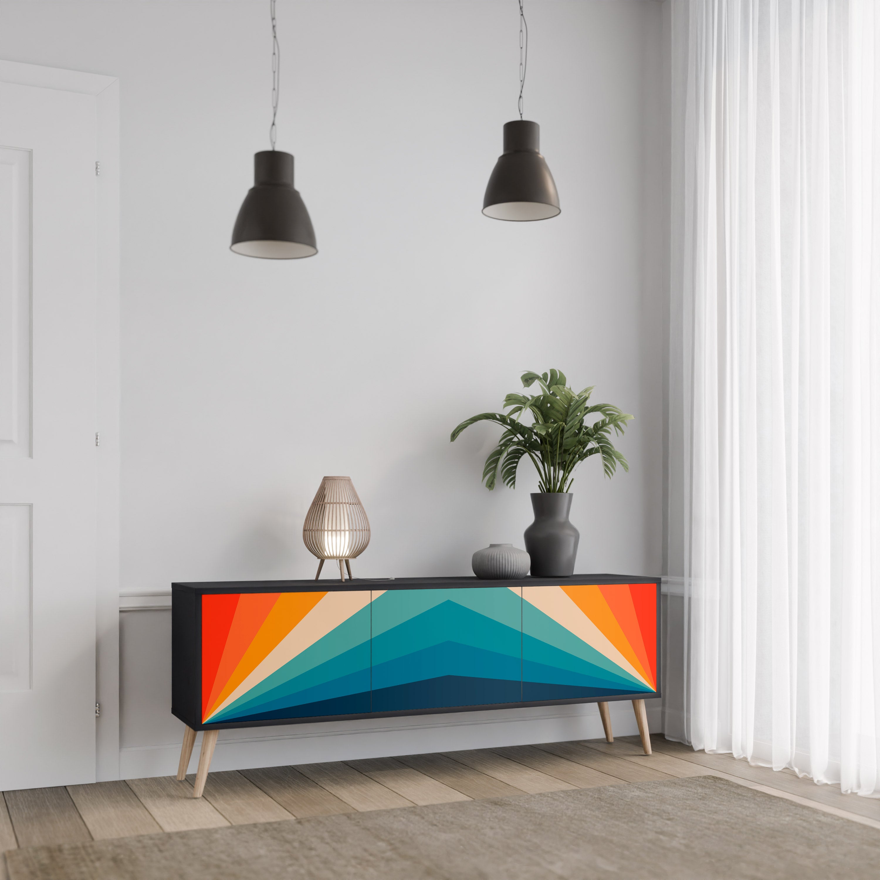 Mueble de TV PRISM CONCUSSION de 3 puertas con acabado negro