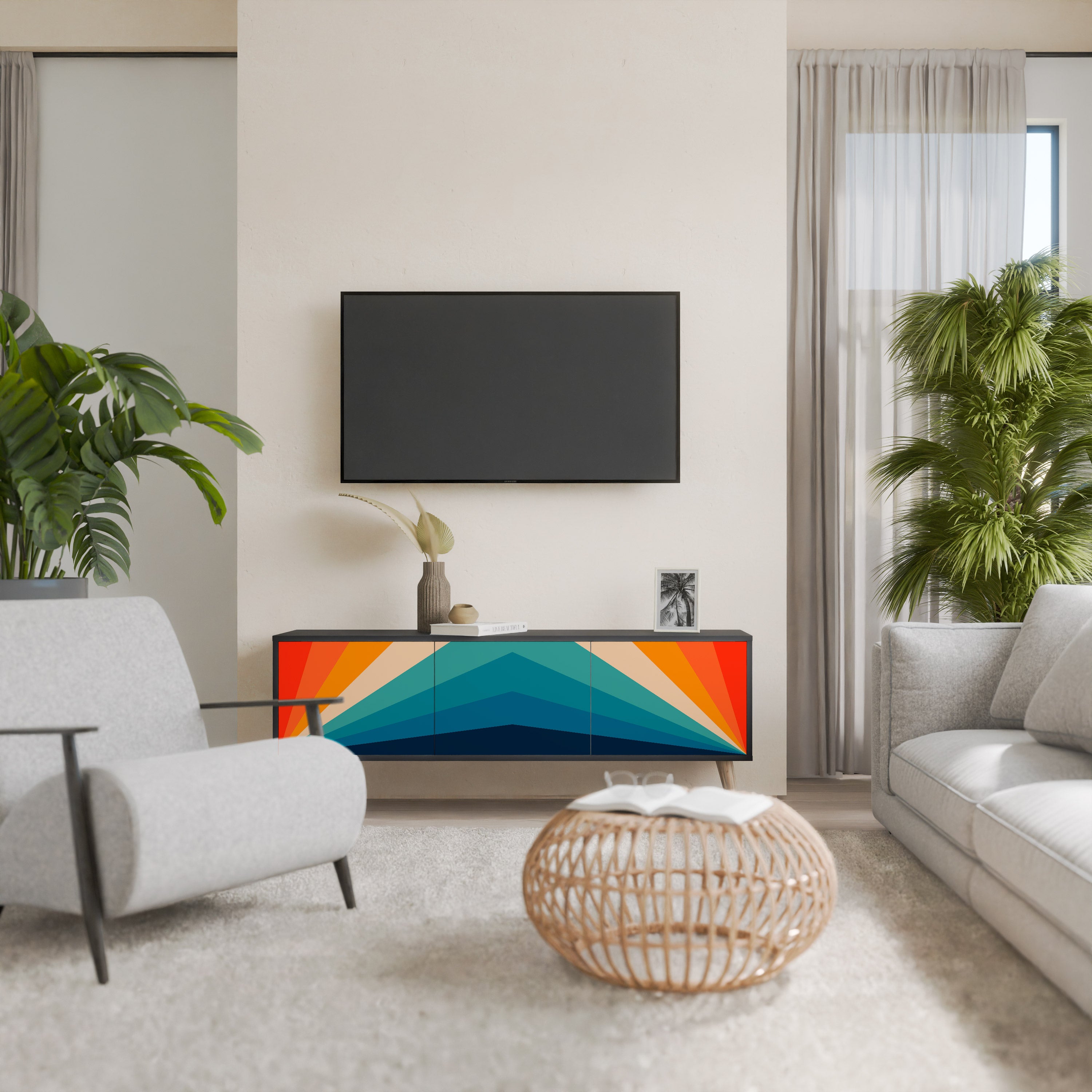 Mueble de TV PRISM CONCUSSION de 3 puertas con acabado negro