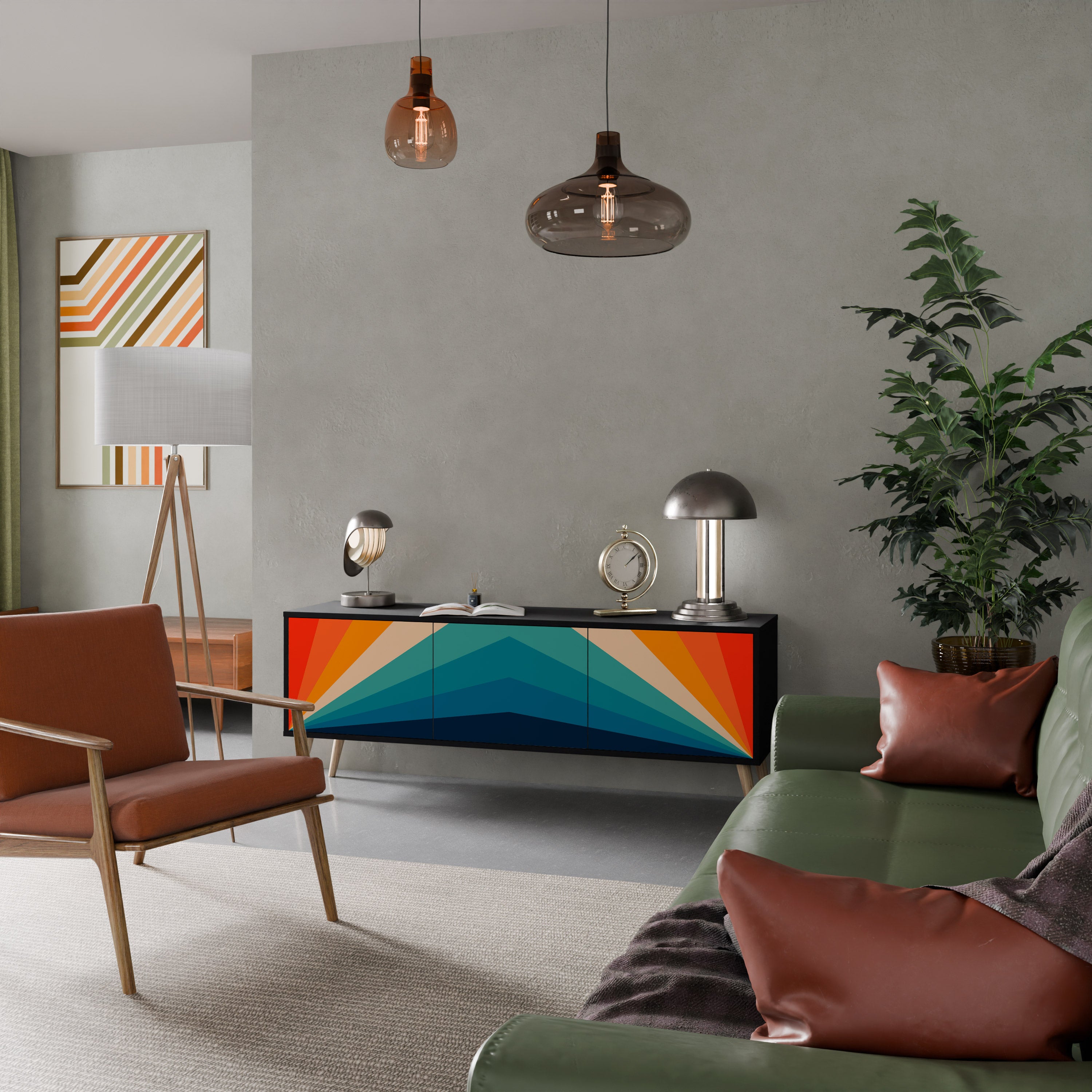 Mueble de TV PRISM CONCUSSION de 3 puertas con acabado negro