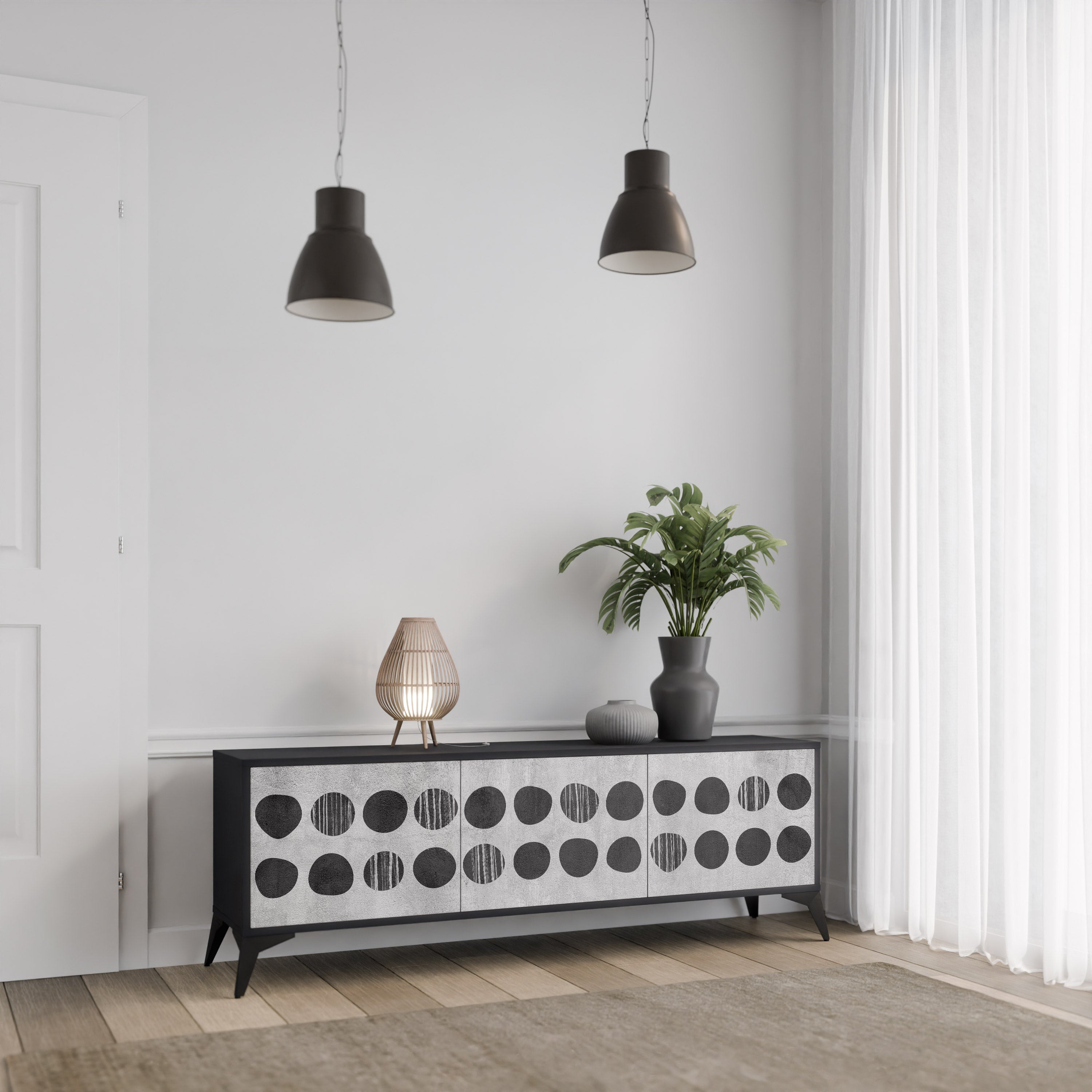Mueble de TV de 3 puertas GHOSTLY GRADIENTS con acabado negro