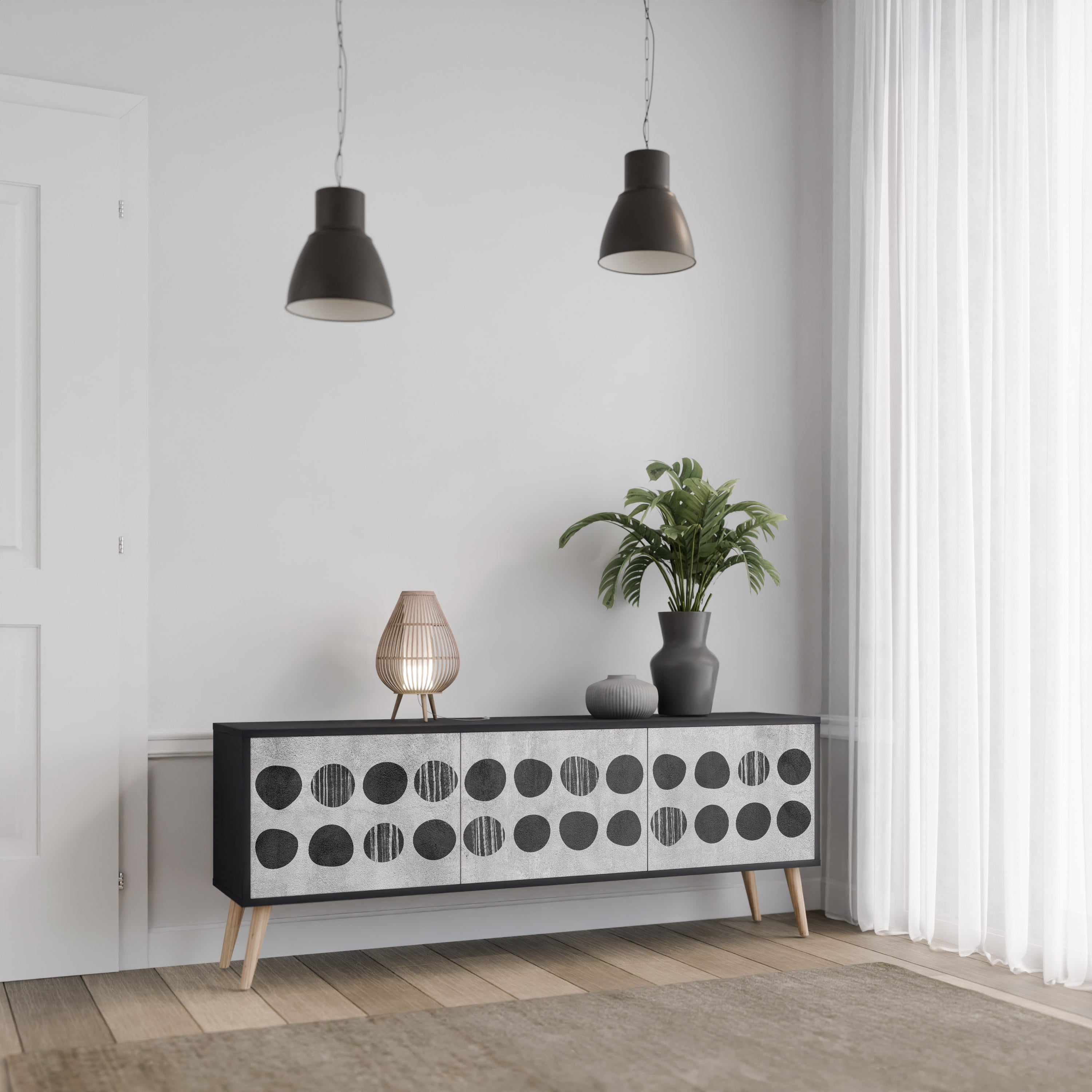 Mueble de TV de 3 puertas GHOSTLY GRADIENTS con acabado negro
