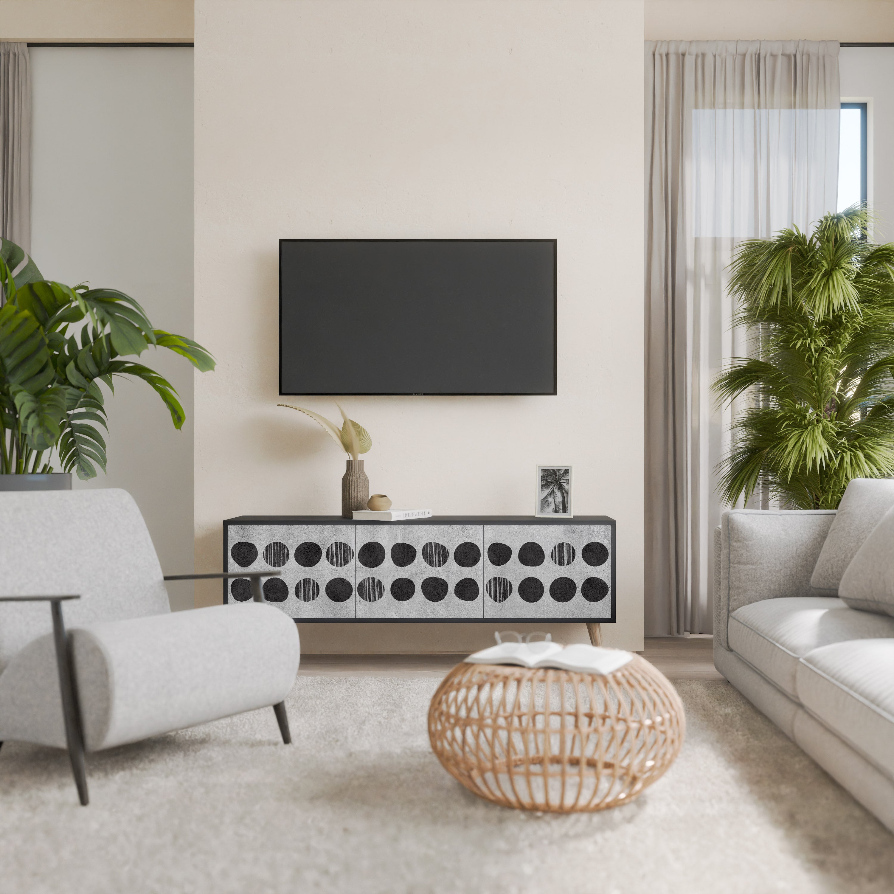 Mueble de TV de 3 puertas GHOSTLY GRADIENTS con acabado negro
