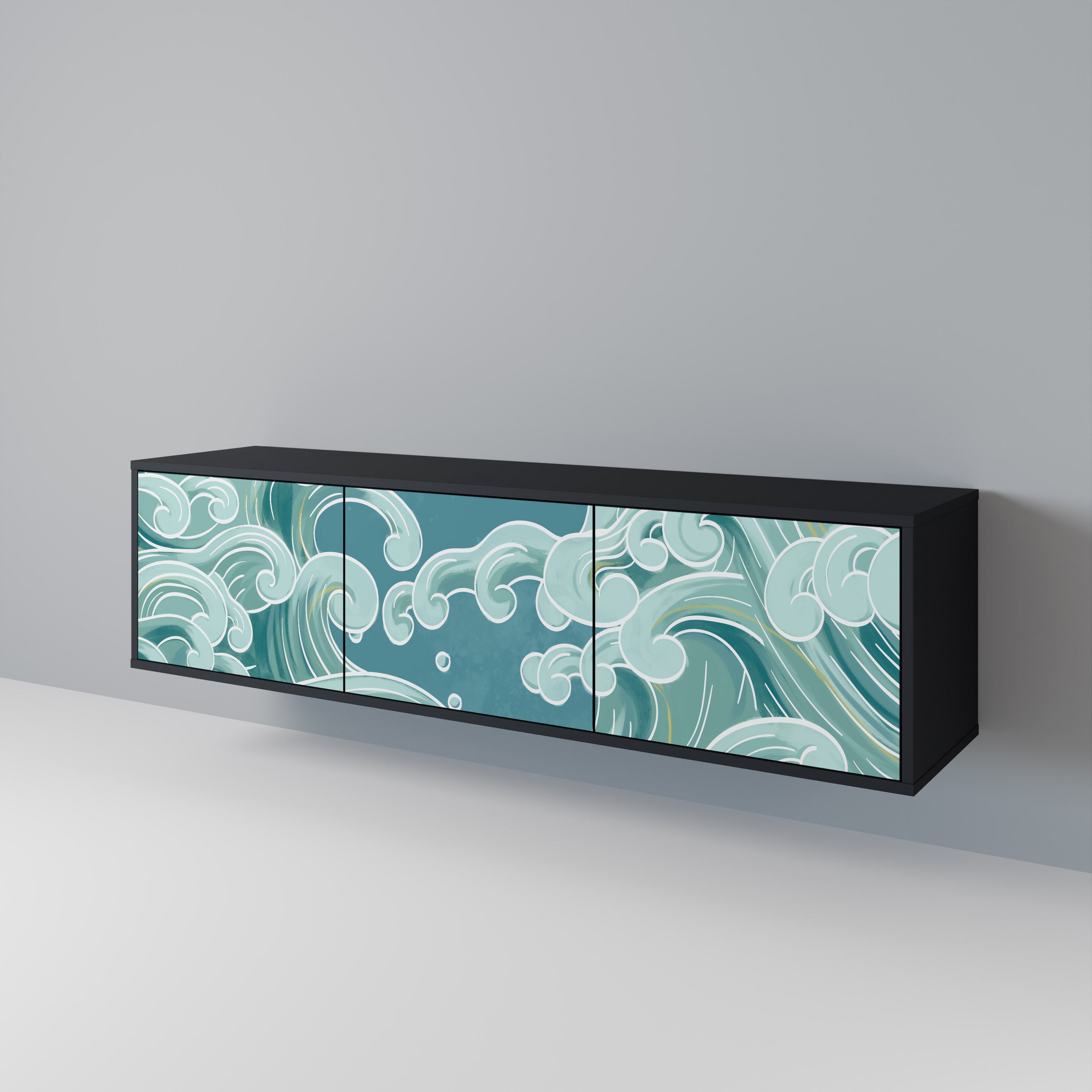 Mueble de TV ASIAN SWAY de 3 puertas con acabado negro