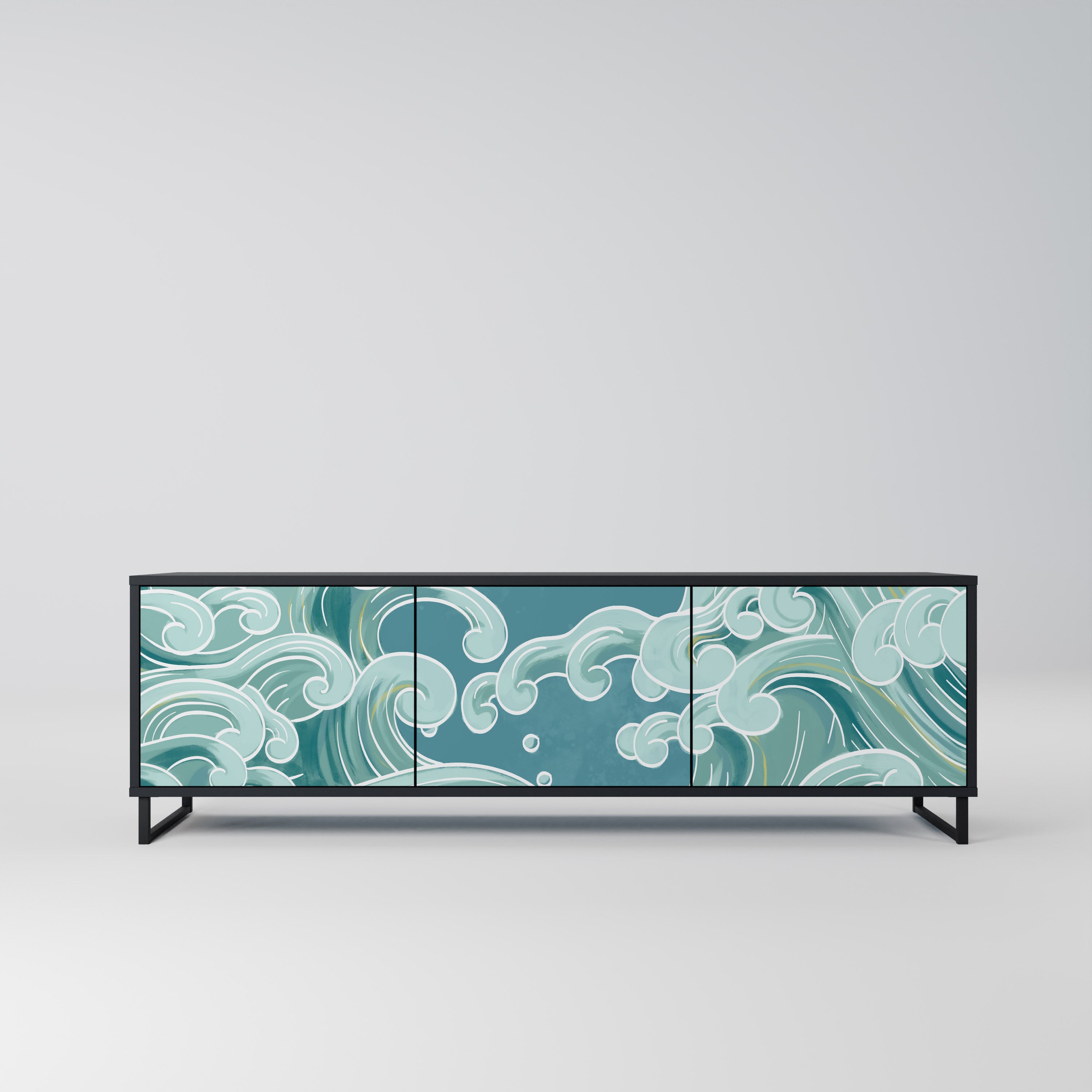 Mueble de TV ASIAN SWAY de 3 puertas con acabado negro