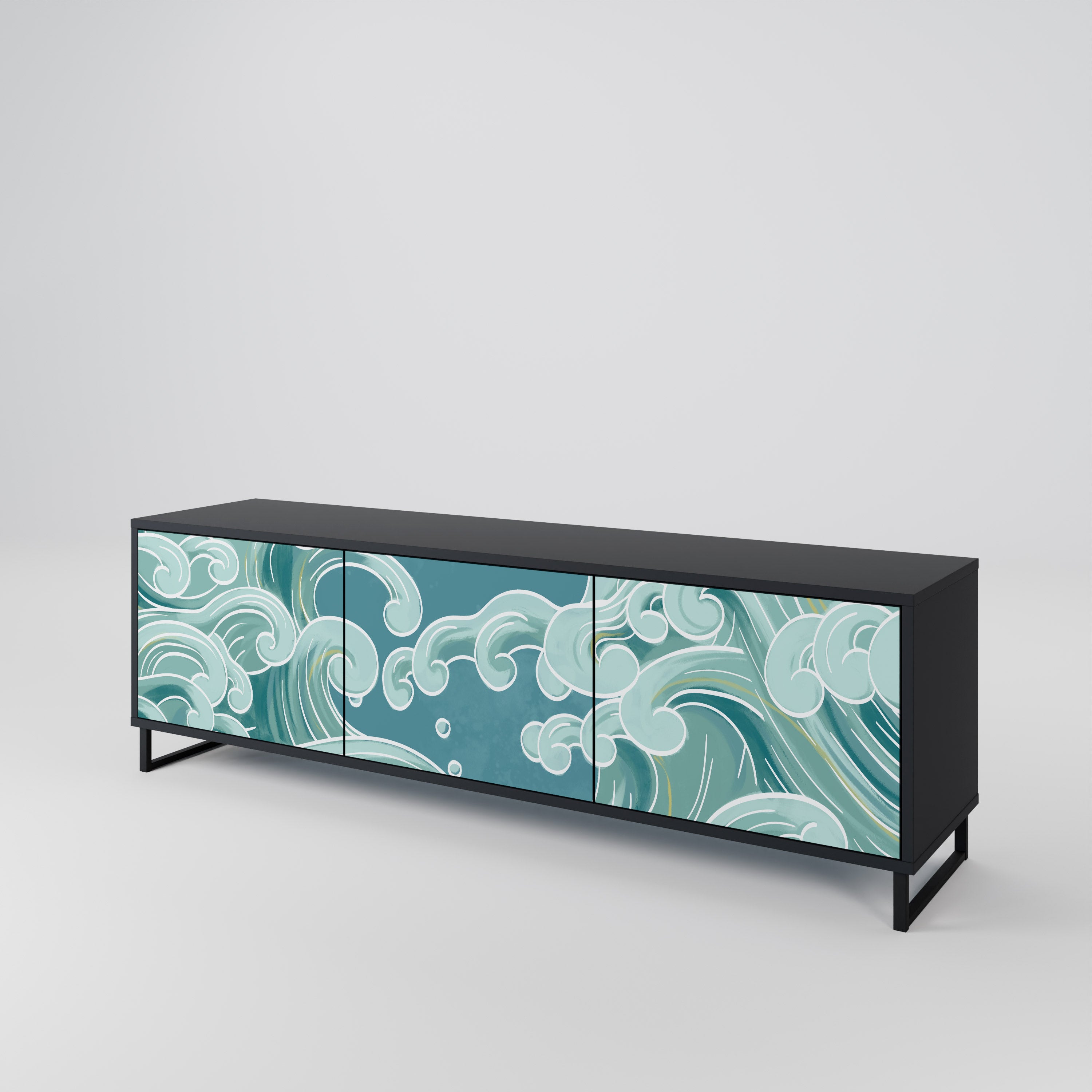 Mueble de TV ASIAN SWAY de 3 puertas con acabado negro