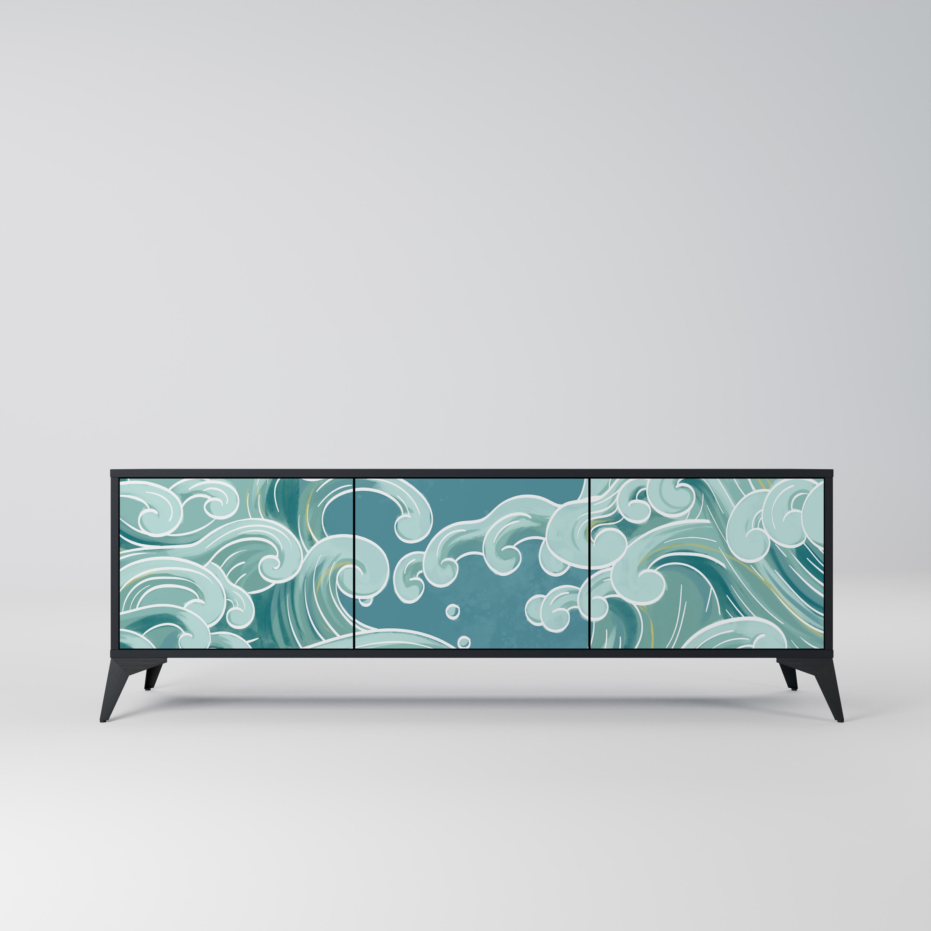 Mueble de TV ASIAN SWAY de 3 puertas con acabado negro