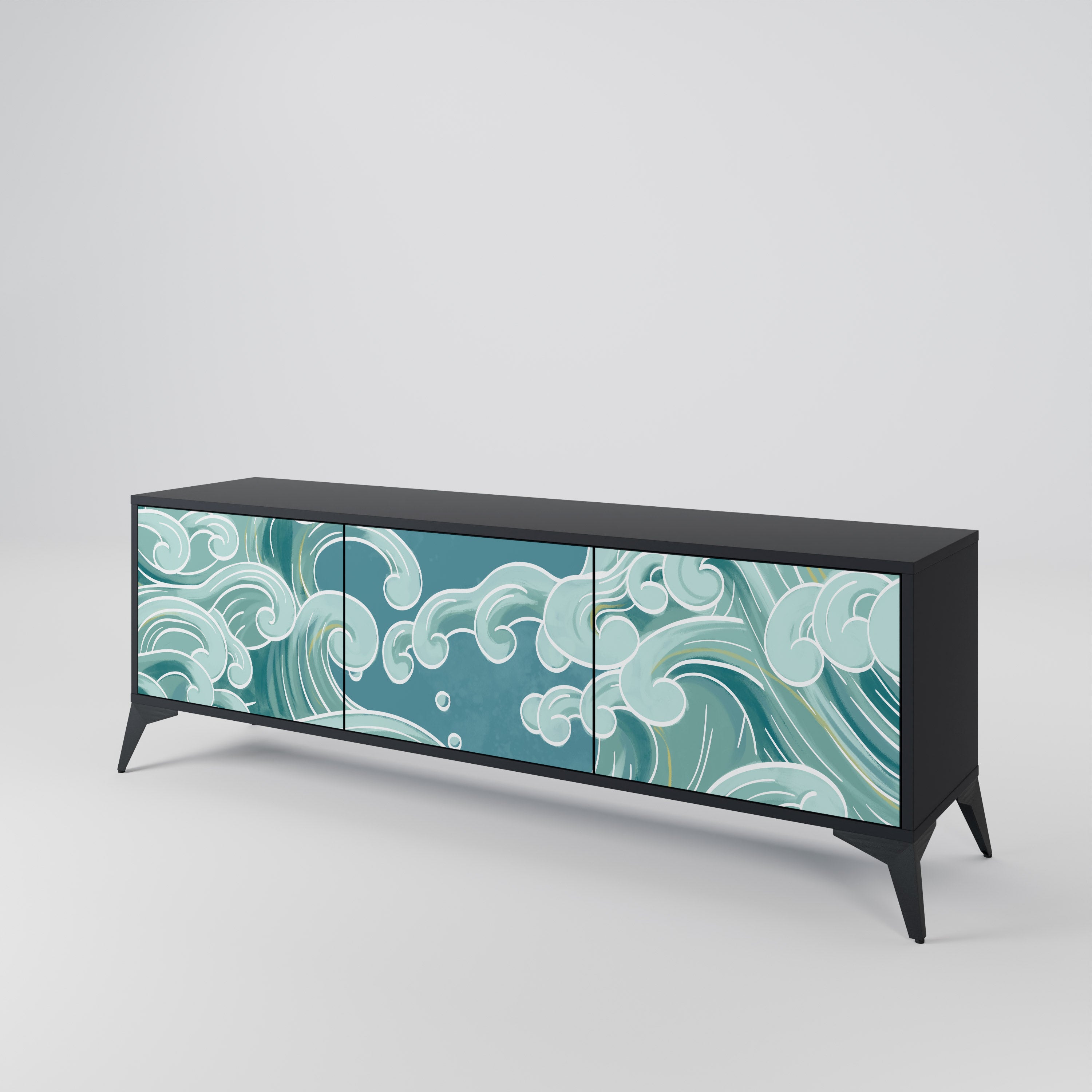 Mueble de TV ASIAN SWAY de 3 puertas con acabado negro