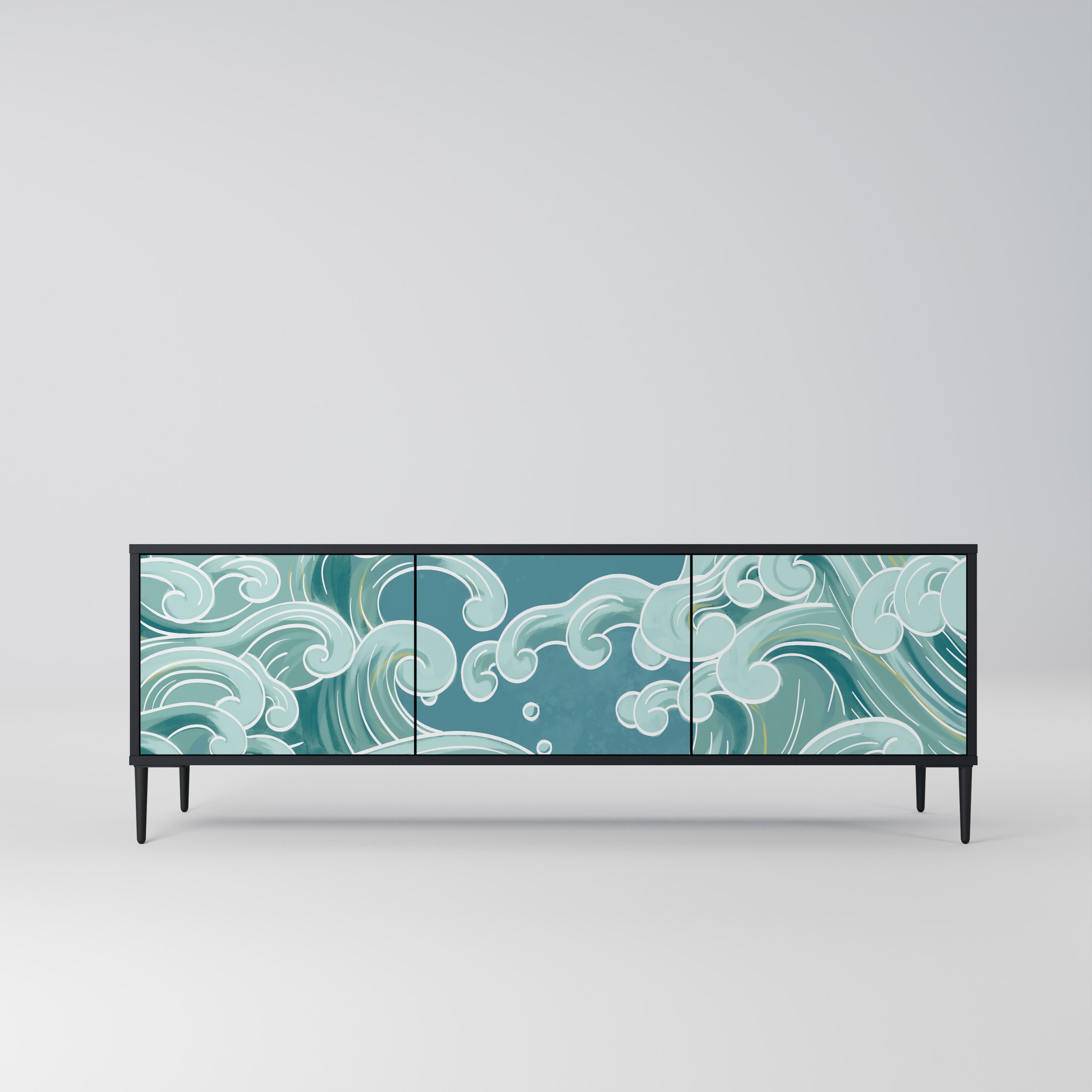 Mueble de TV ASIAN SWAY de 3 puertas con acabado negro