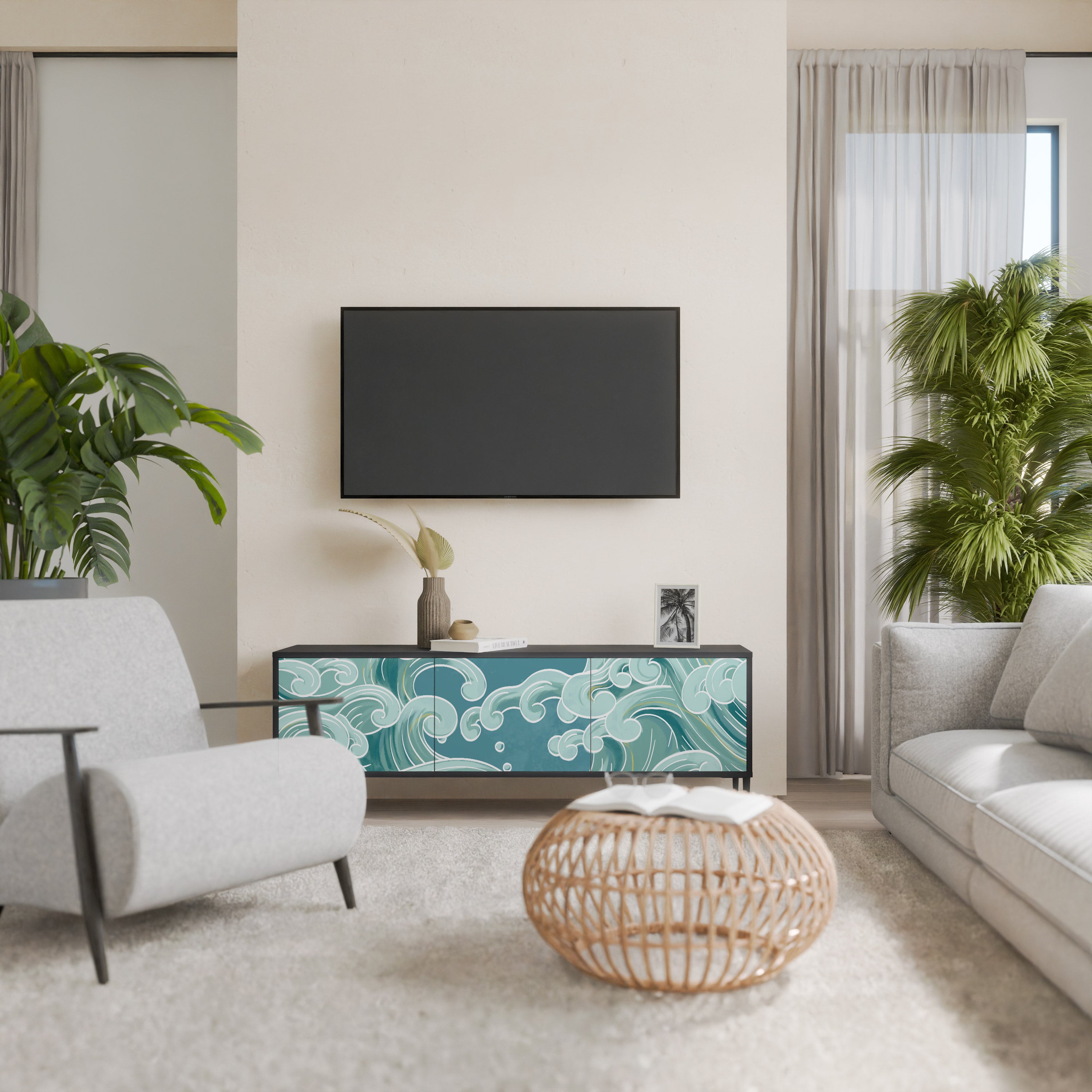 Mueble de TV ASIAN SWAY de 3 puertas con acabado negro