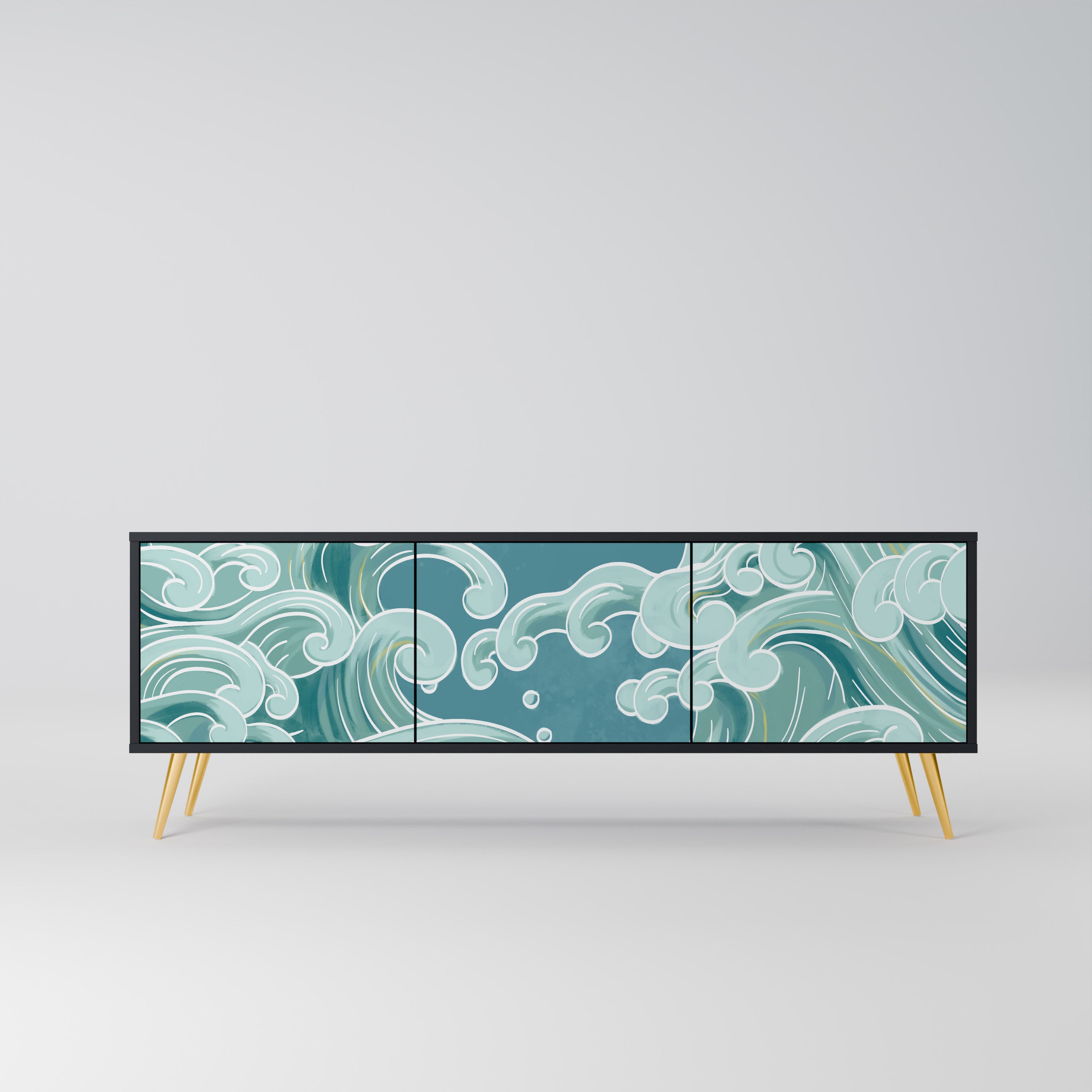 Mueble de TV ASIAN SWAY de 3 puertas con acabado negro