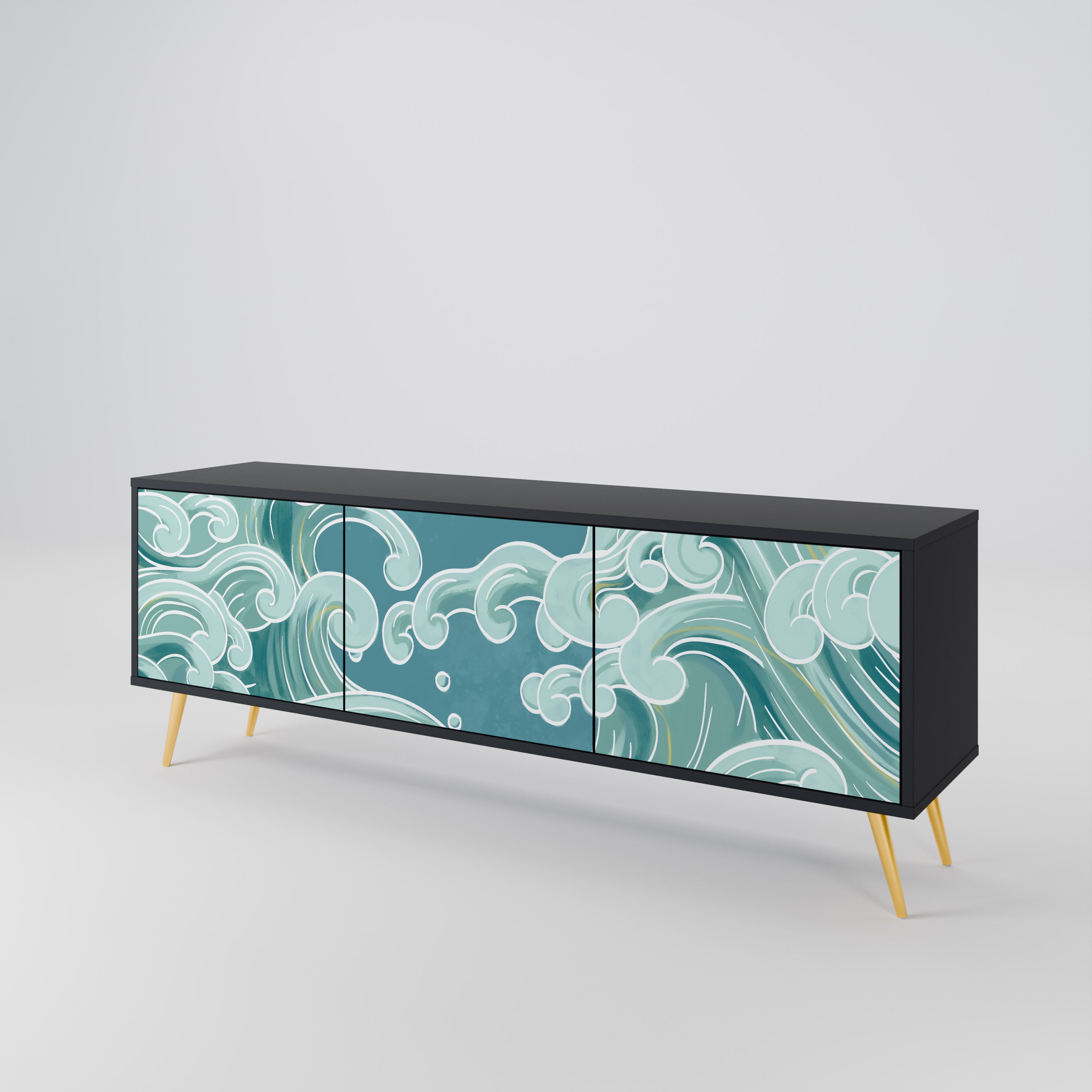 Mueble de TV ASIAN SWAY de 3 puertas con acabado negro