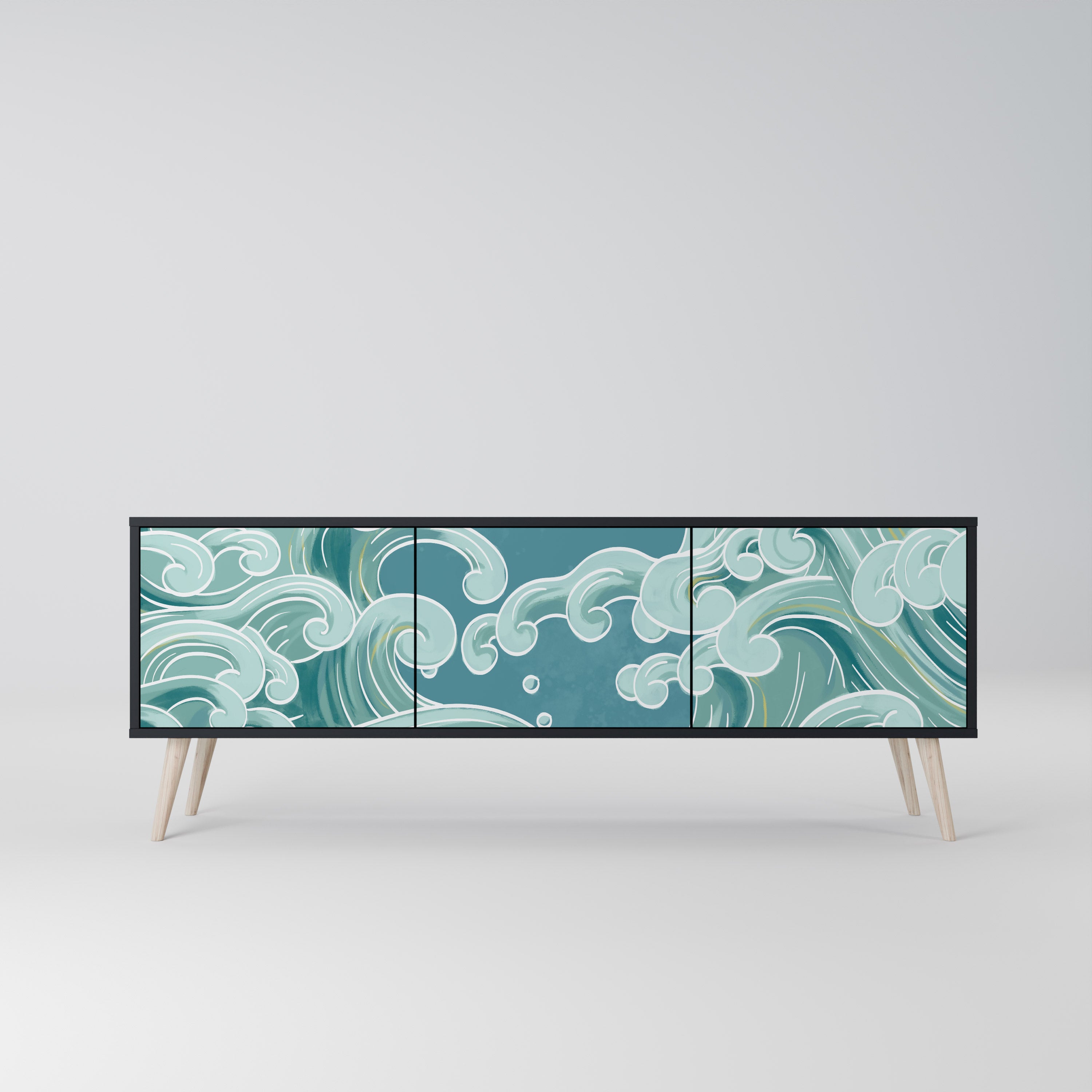 Mueble de TV ASIAN SWAY de 3 puertas con acabado negro