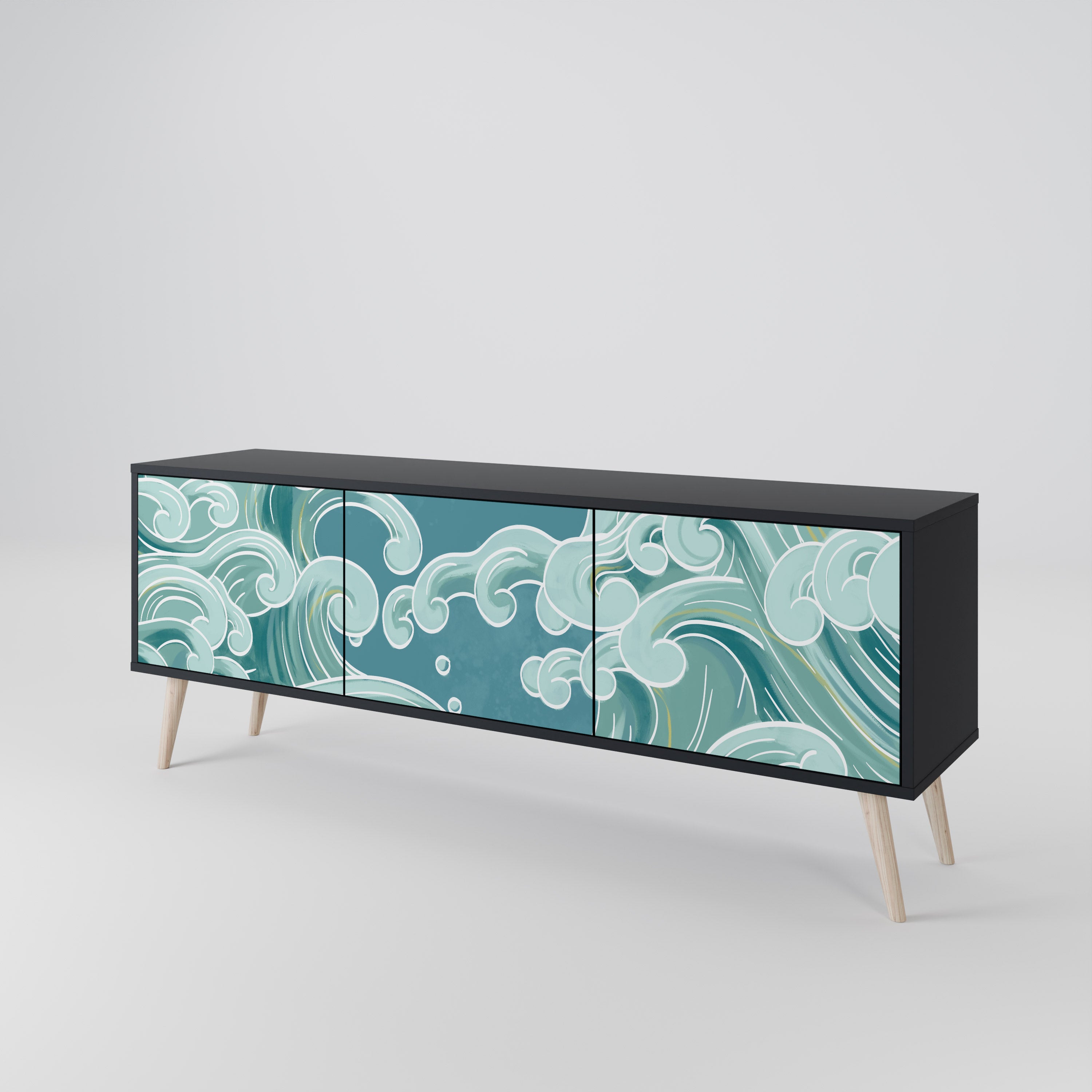 Mueble de TV ASIAN SWAY de 3 puertas con acabado negro