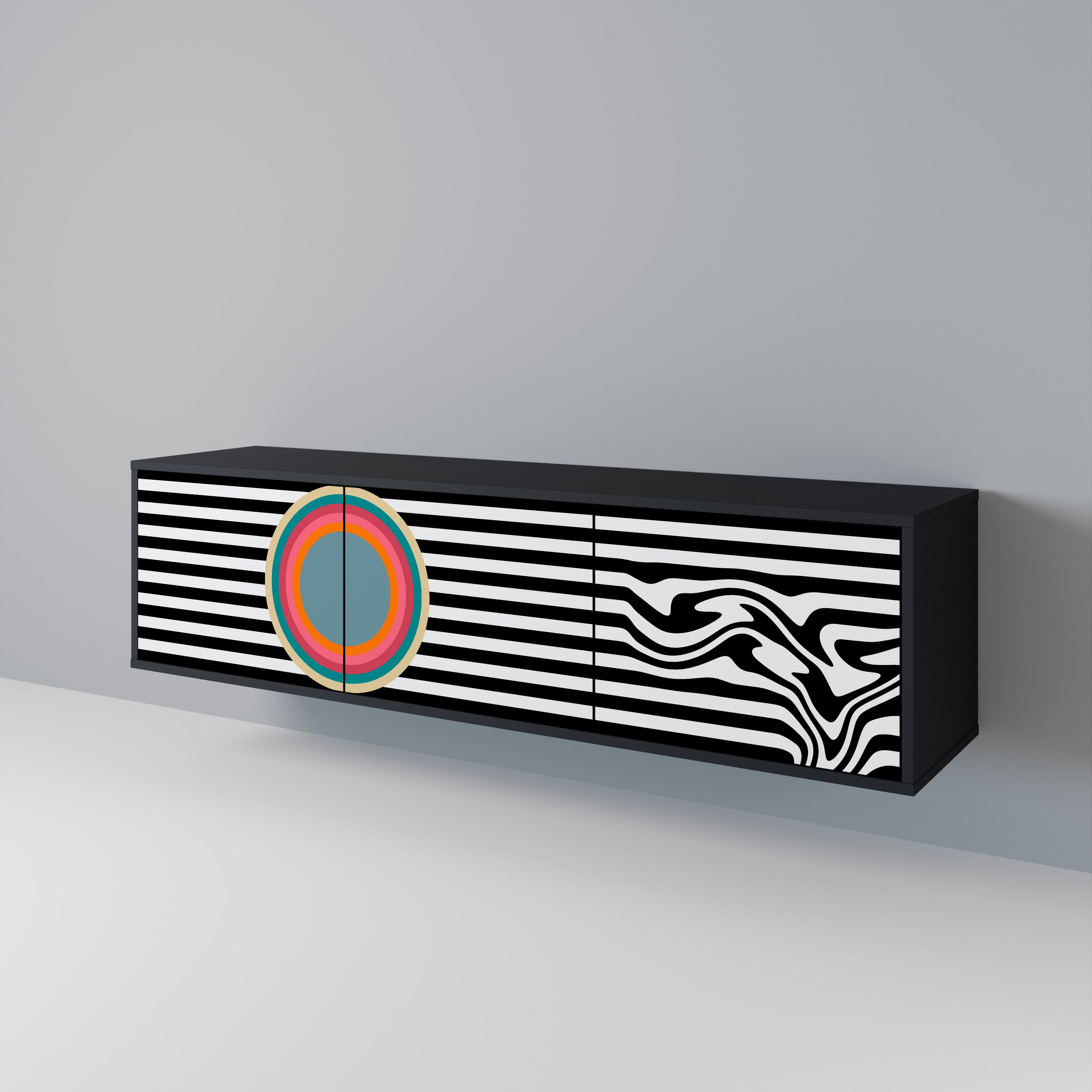Mueble de TV de 3 puertas SPECTRA SHOWCASE con acabado negro