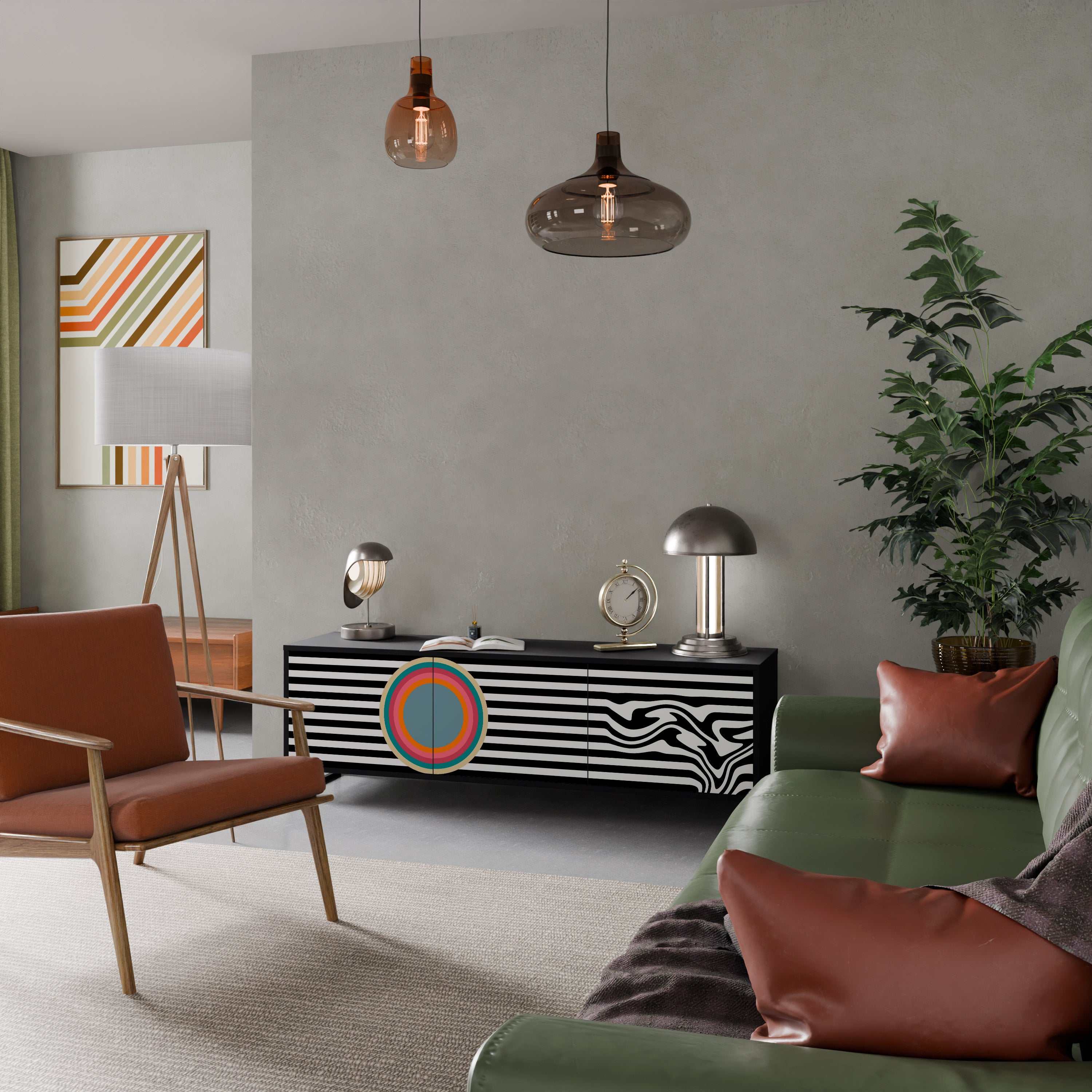 Mueble de TV de 3 puertas SPECTRA SHOWCASE con acabado negro