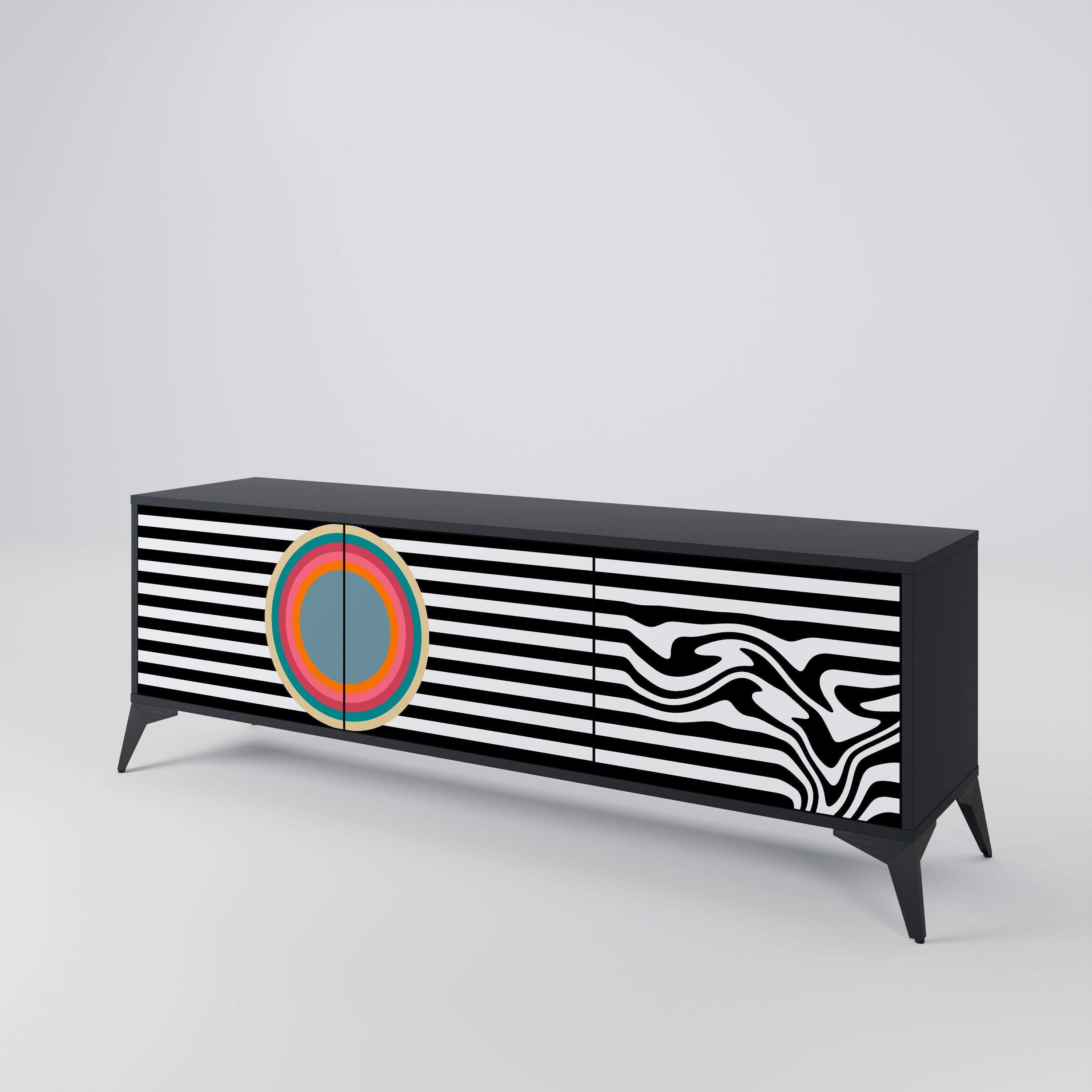 Mueble de TV de 3 puertas SPECTRA SHOWCASE con acabado negro