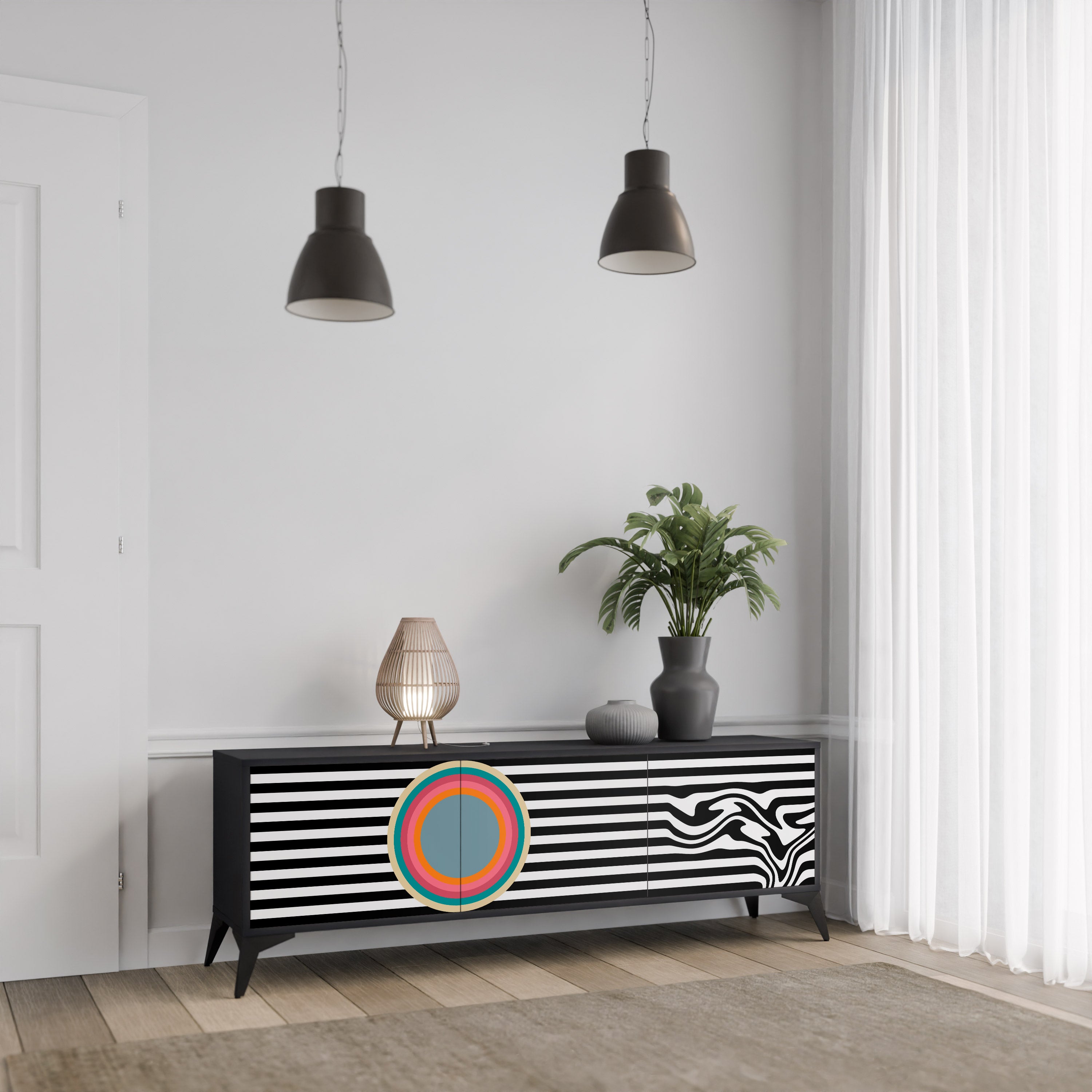 Mueble de TV de 3 puertas SPECTRA SHOWCASE con acabado negro