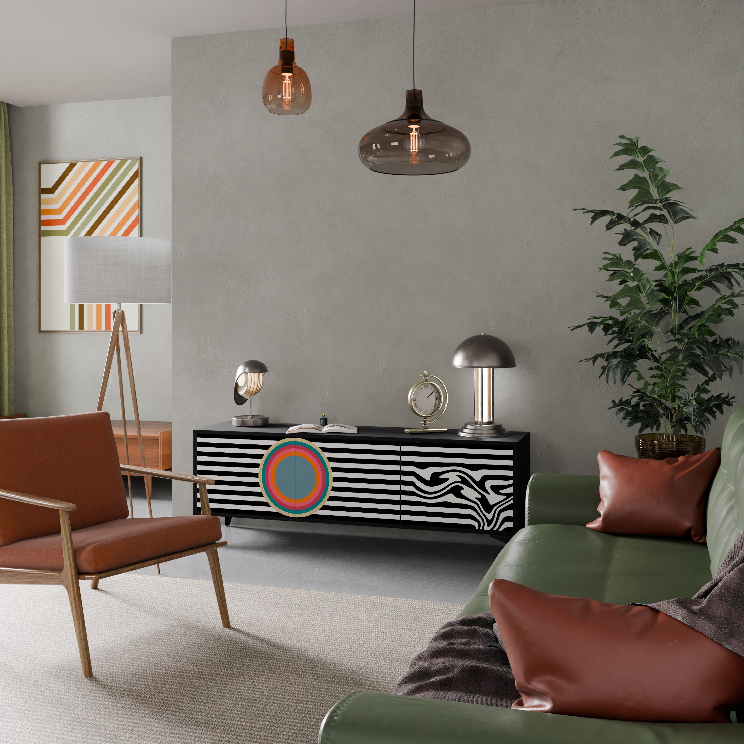 Mueble de TV de 3 puertas SPECTRA SHOWCASE con acabado negro