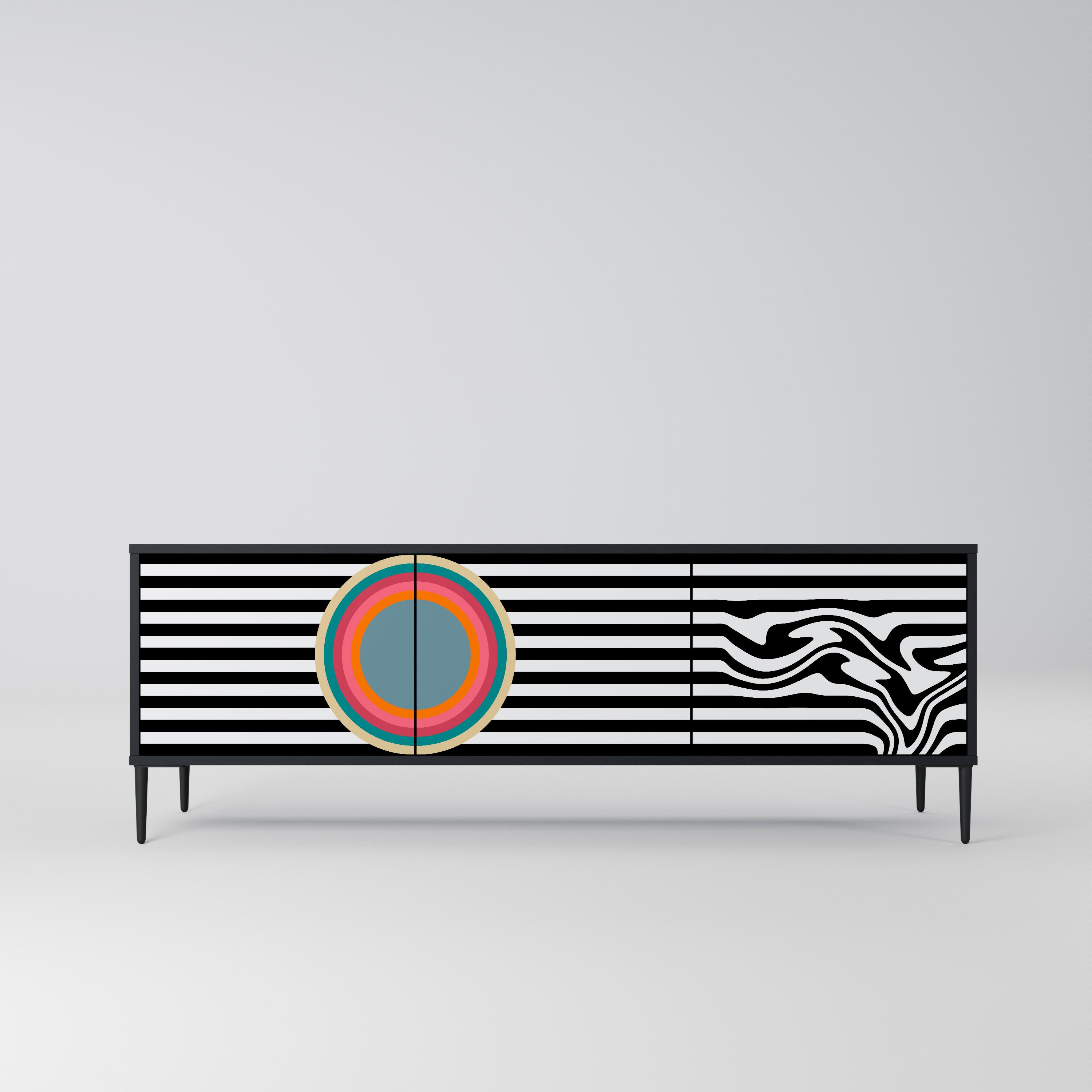 Mueble de TV de 3 puertas SPECTRA SHOWCASE con acabado negro
