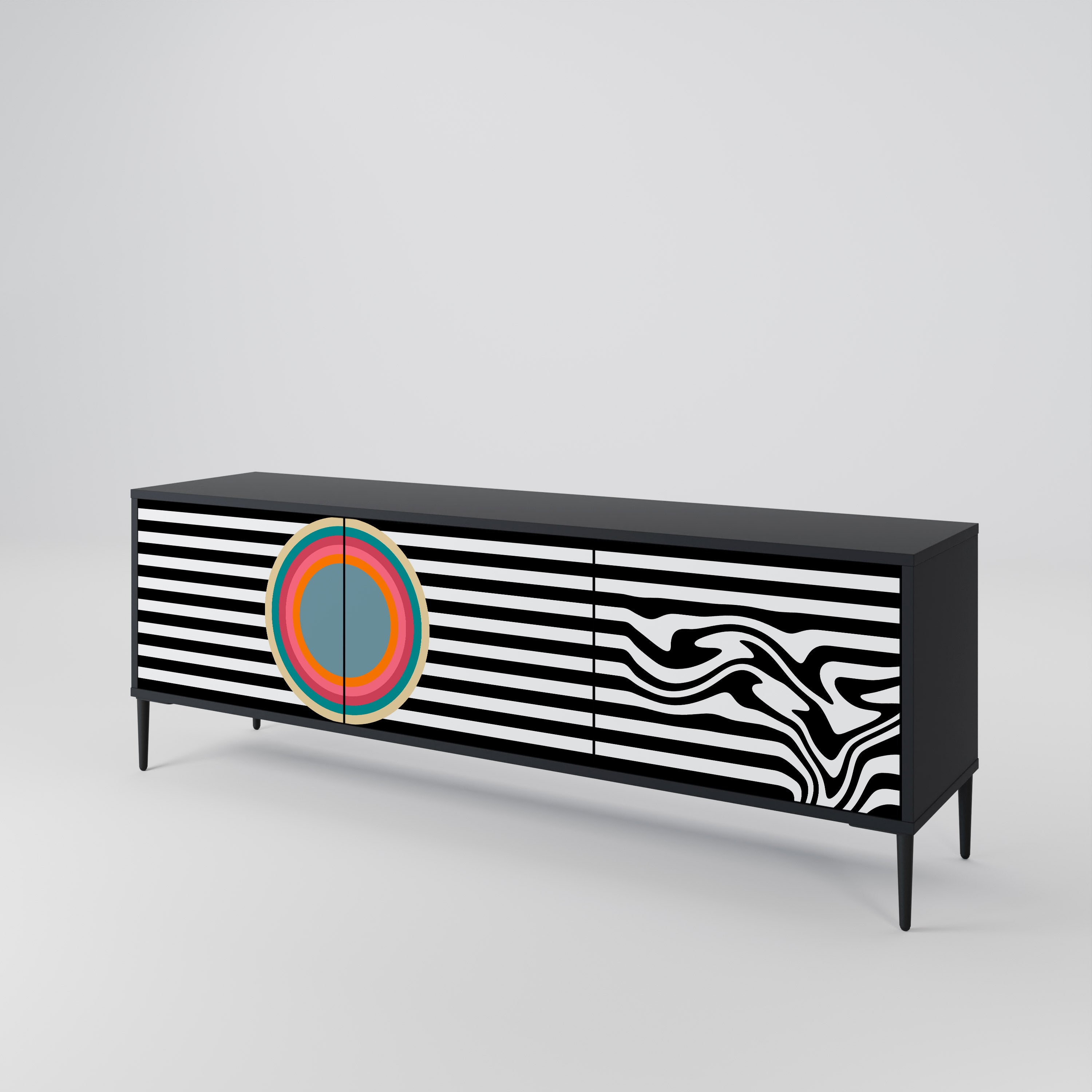 Mueble de TV de 3 puertas SPECTRA SHOWCASE con acabado negro