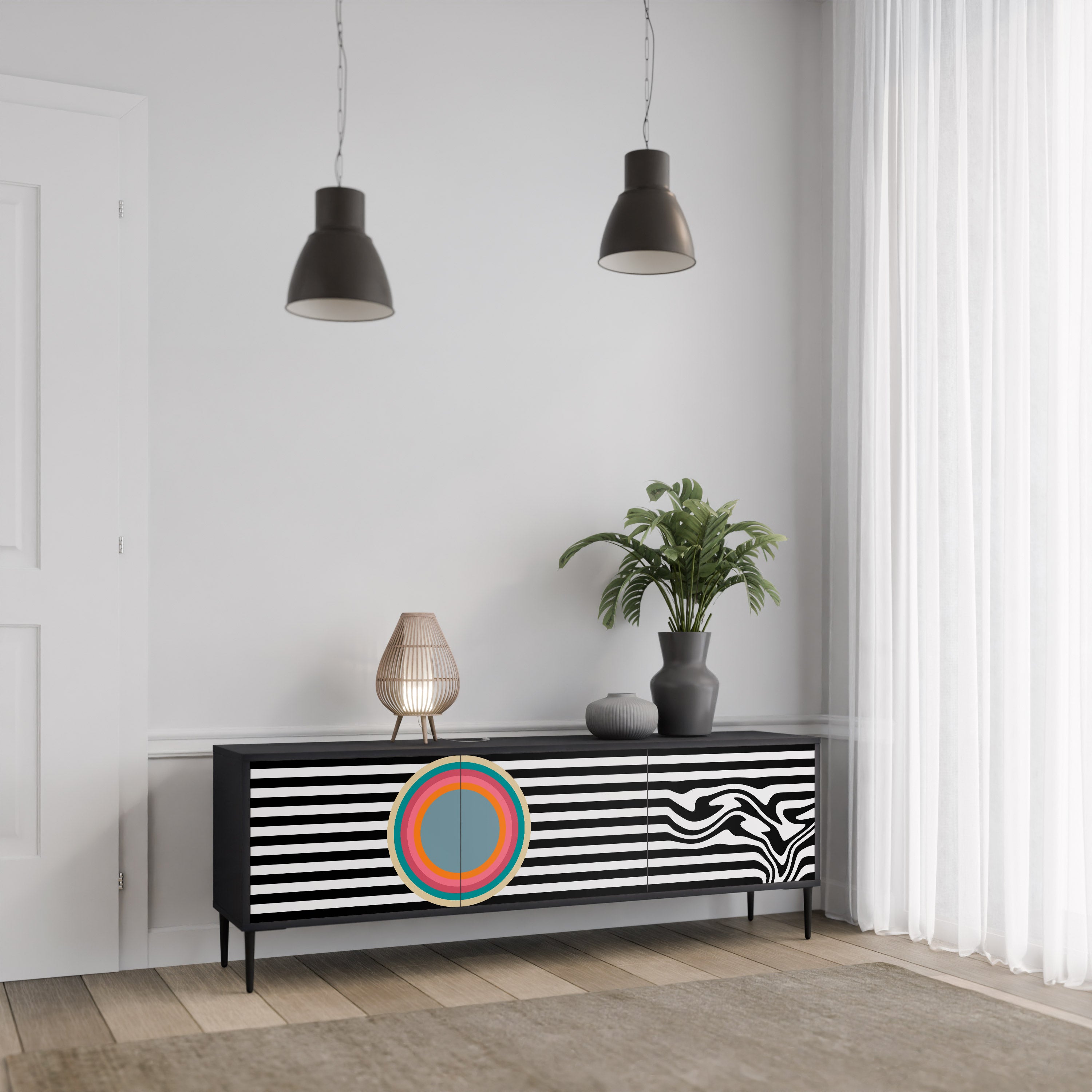 Mueble de TV de 3 puertas SPECTRA SHOWCASE con acabado negro