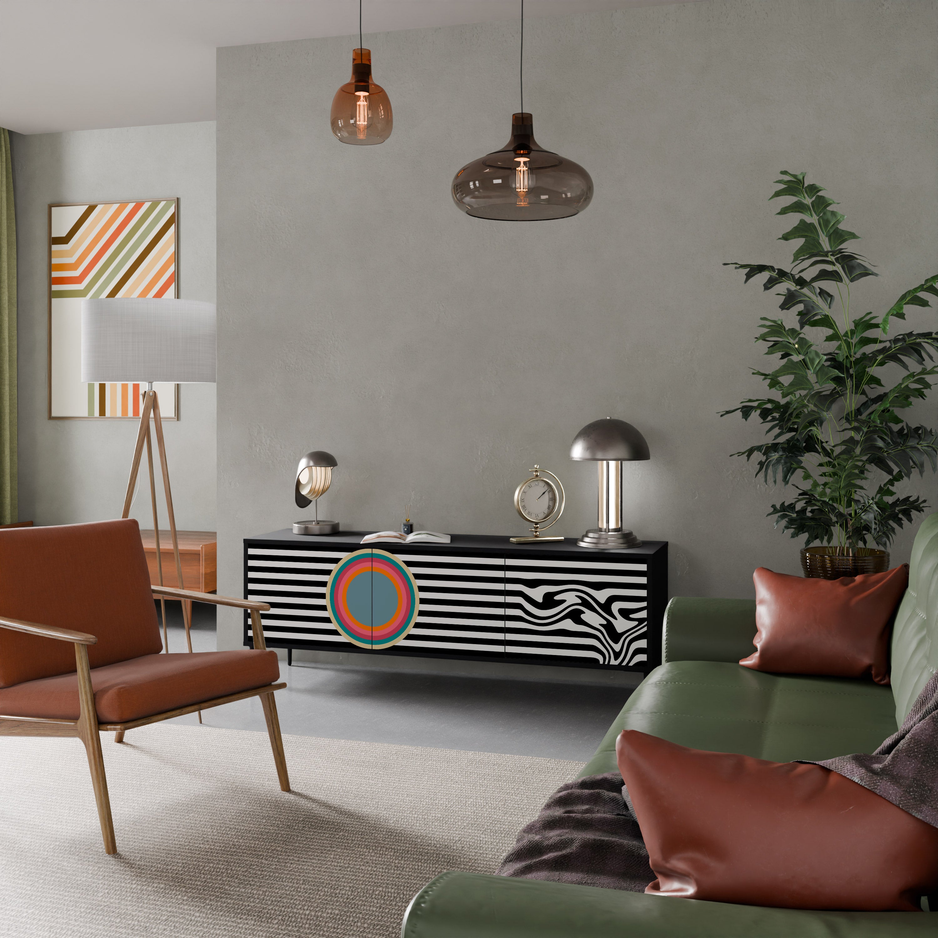 Mueble de TV de 3 puertas SPECTRA SHOWCASE con acabado negro
