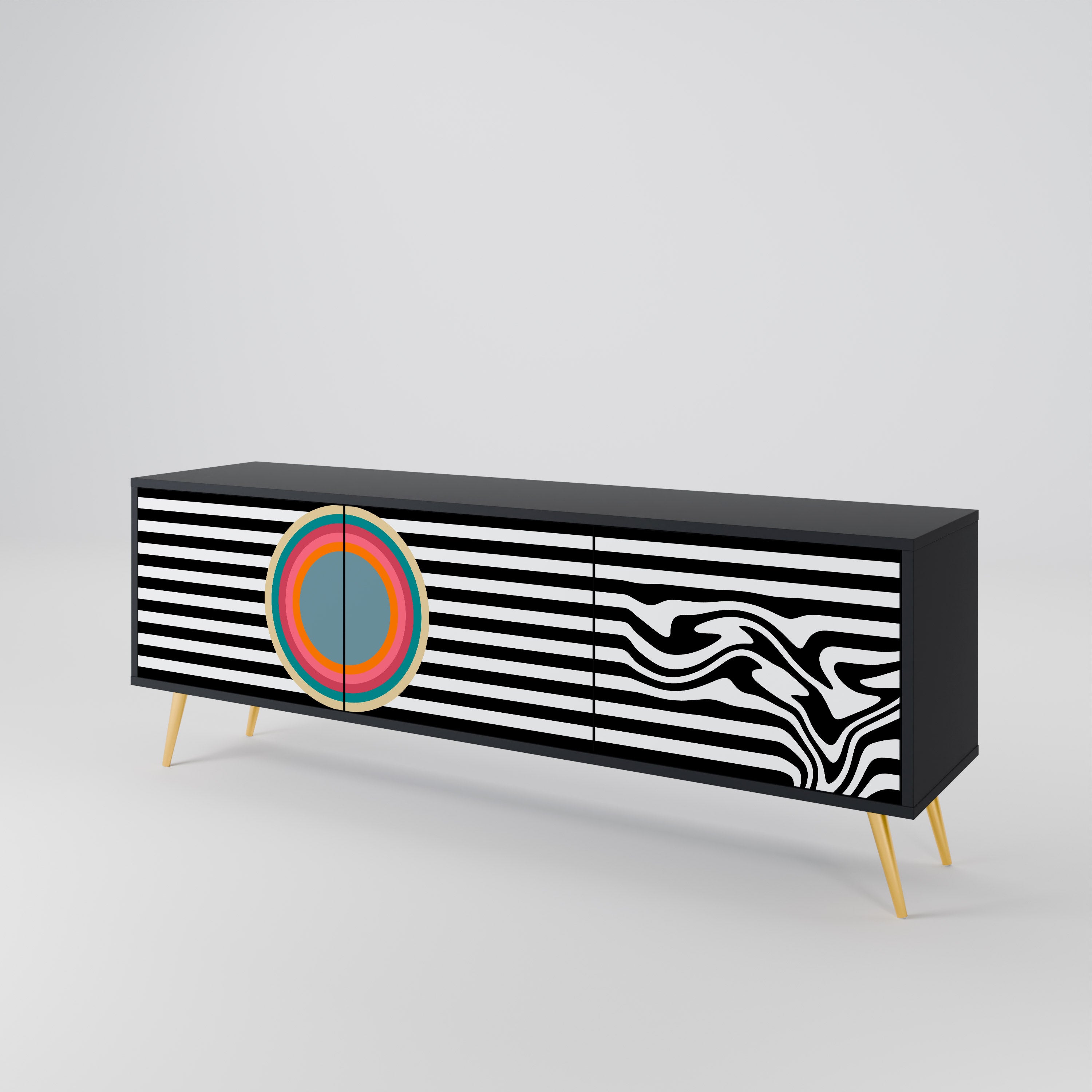 Mueble de TV de 3 puertas SPECTRA SHOWCASE con acabado negro