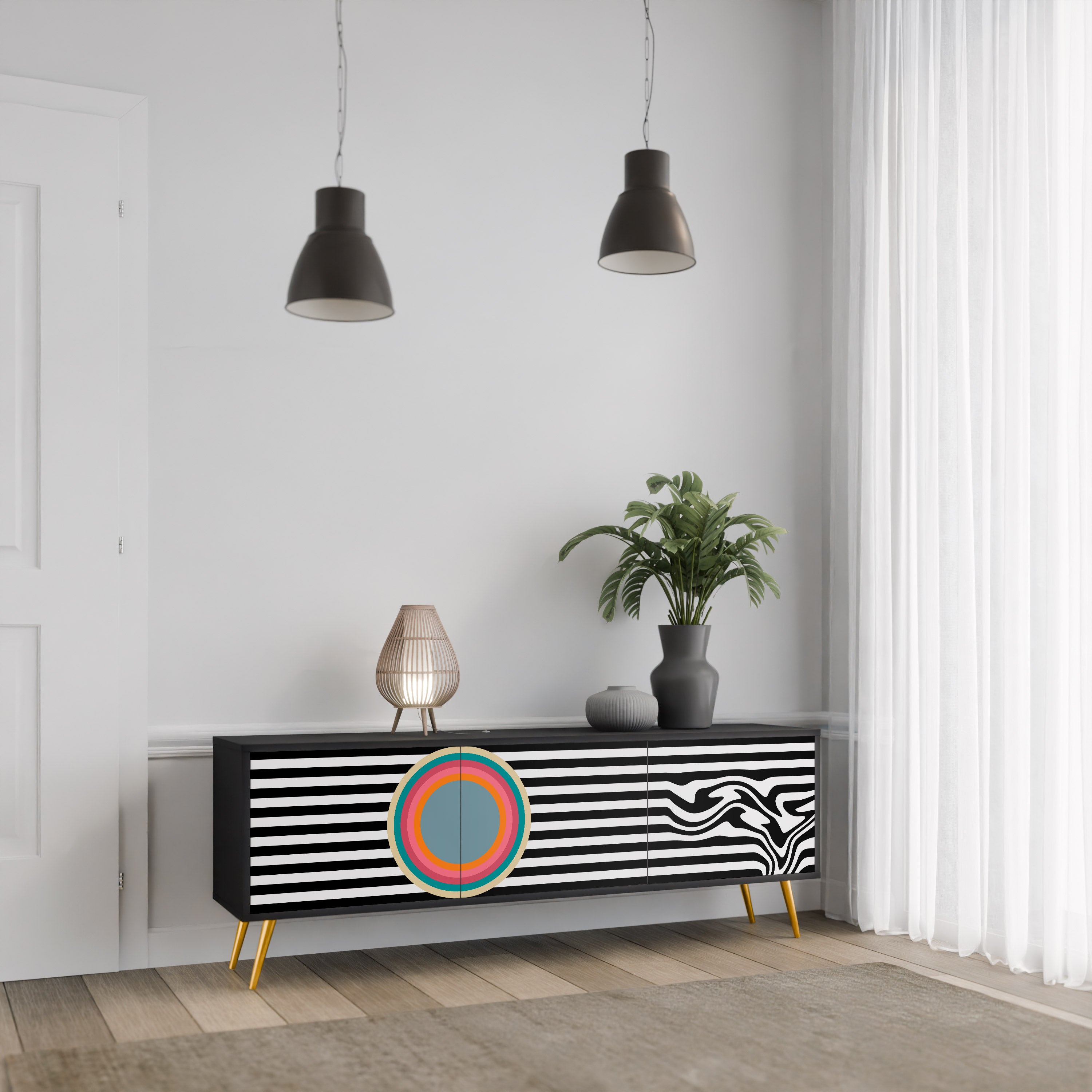 Mueble de TV de 3 puertas SPECTRA SHOWCASE con acabado negro